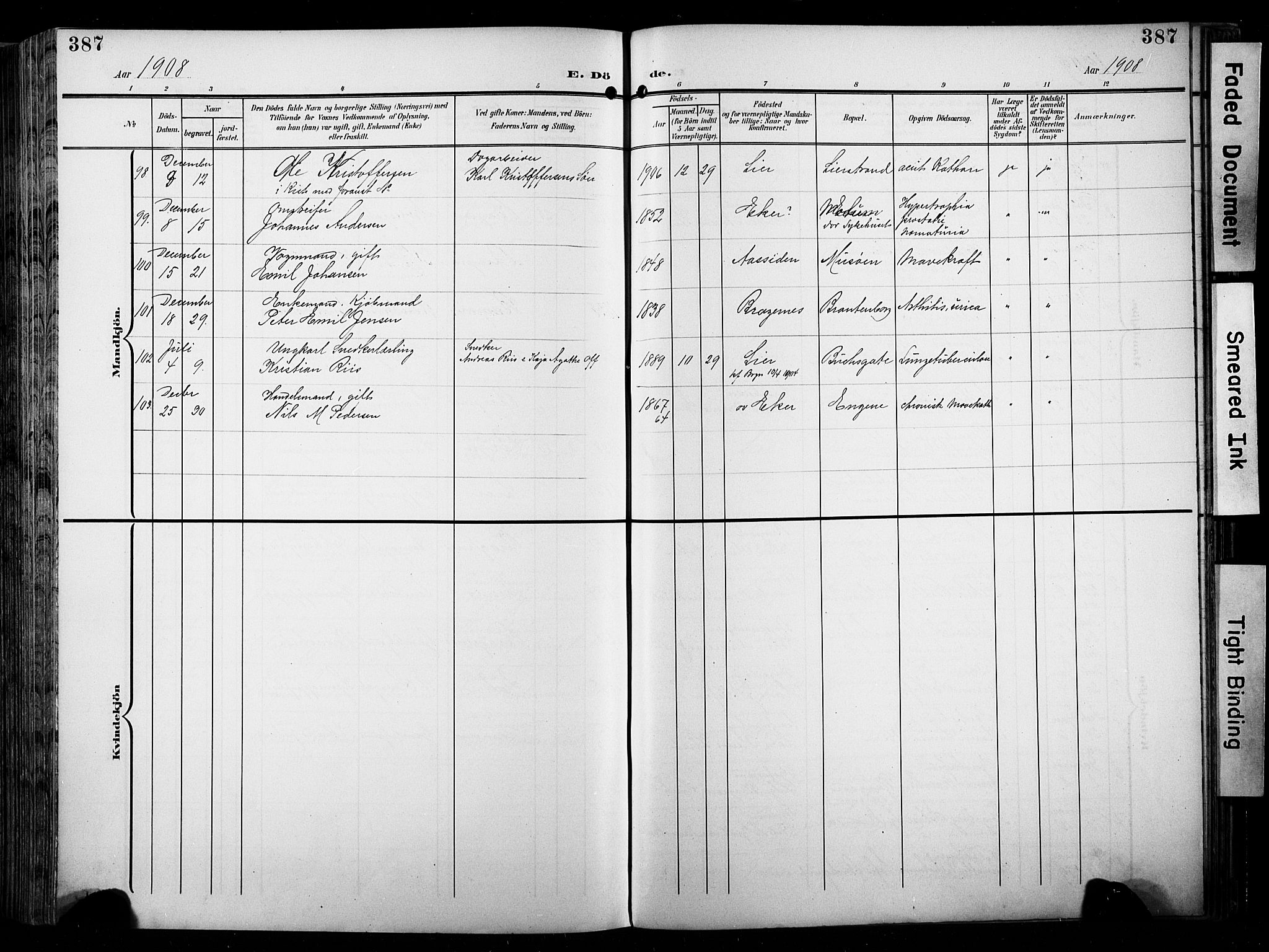 Bragernes kirkebøker, AV/SAKO-A-6/F/Fb/L0009: Parish register (official) no. II 9, 1902-1911, p. 387