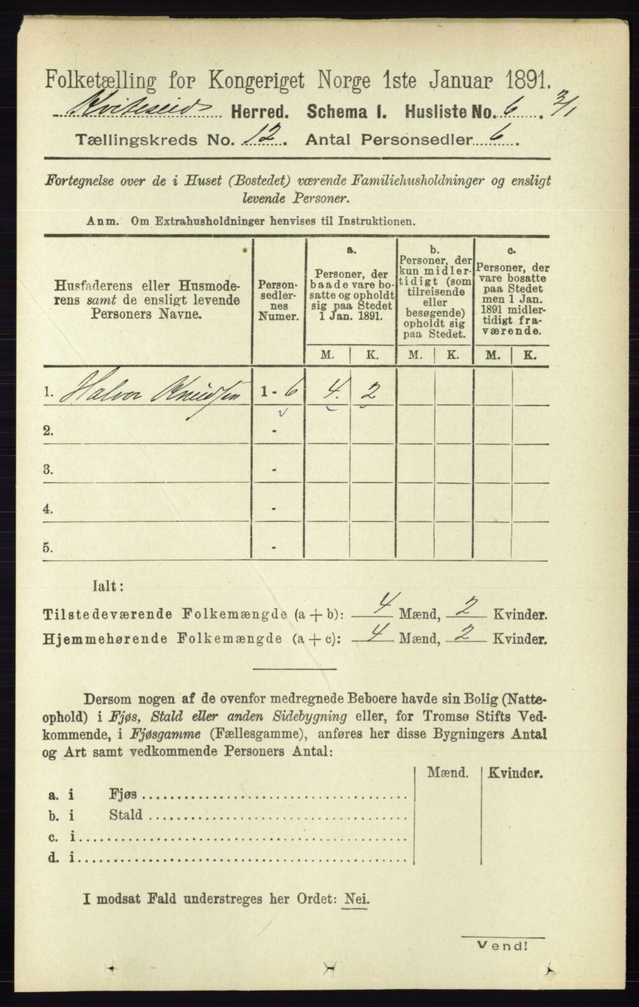 RA, 1891 census for 0829 Kviteseid, 1891, p. 2819