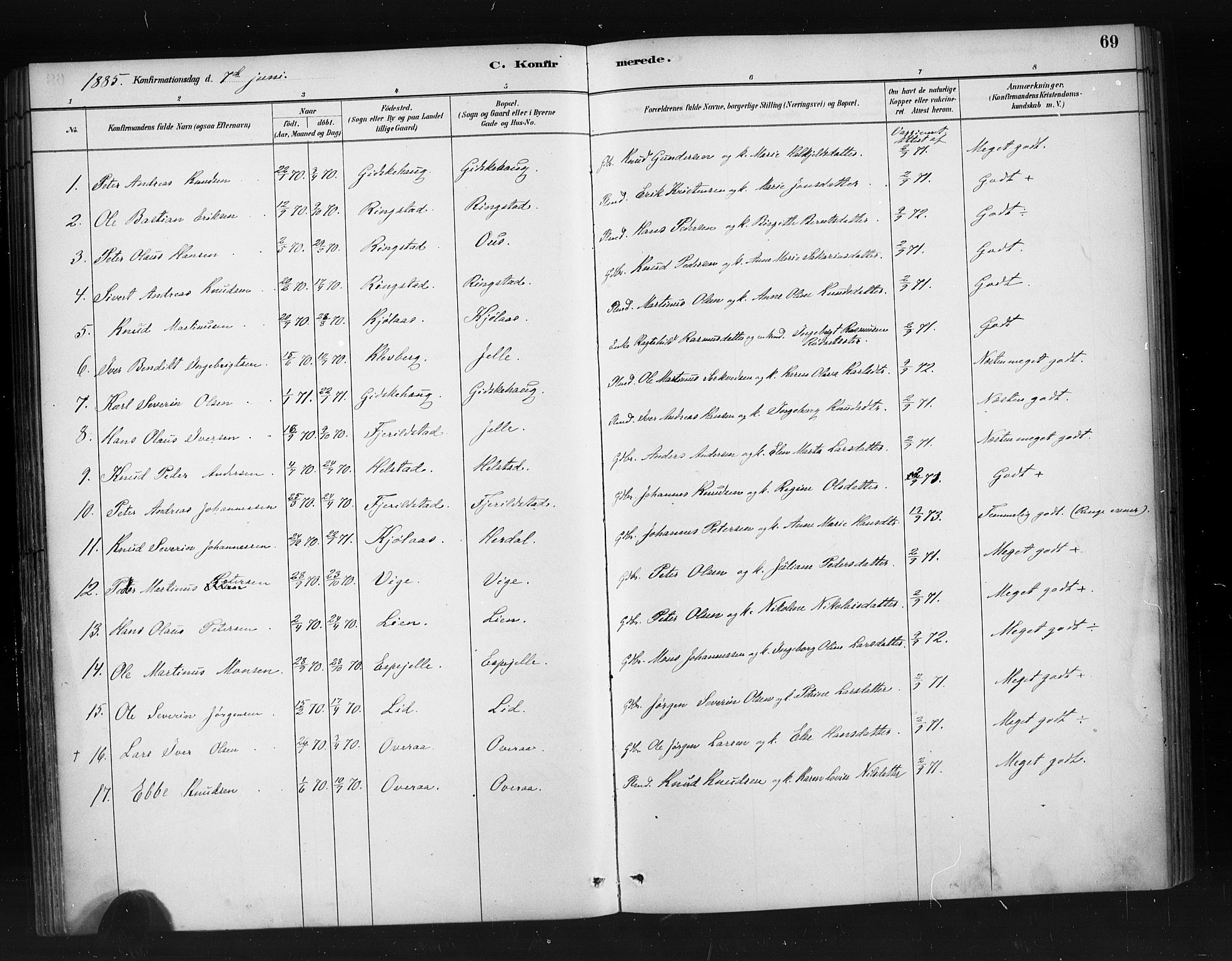 Ministerialprotokoller, klokkerbøker og fødselsregistre - Møre og Romsdal, SAT/A-1454/520/L0283: Parish register (official) no. 520A12, 1882-1898, p. 69