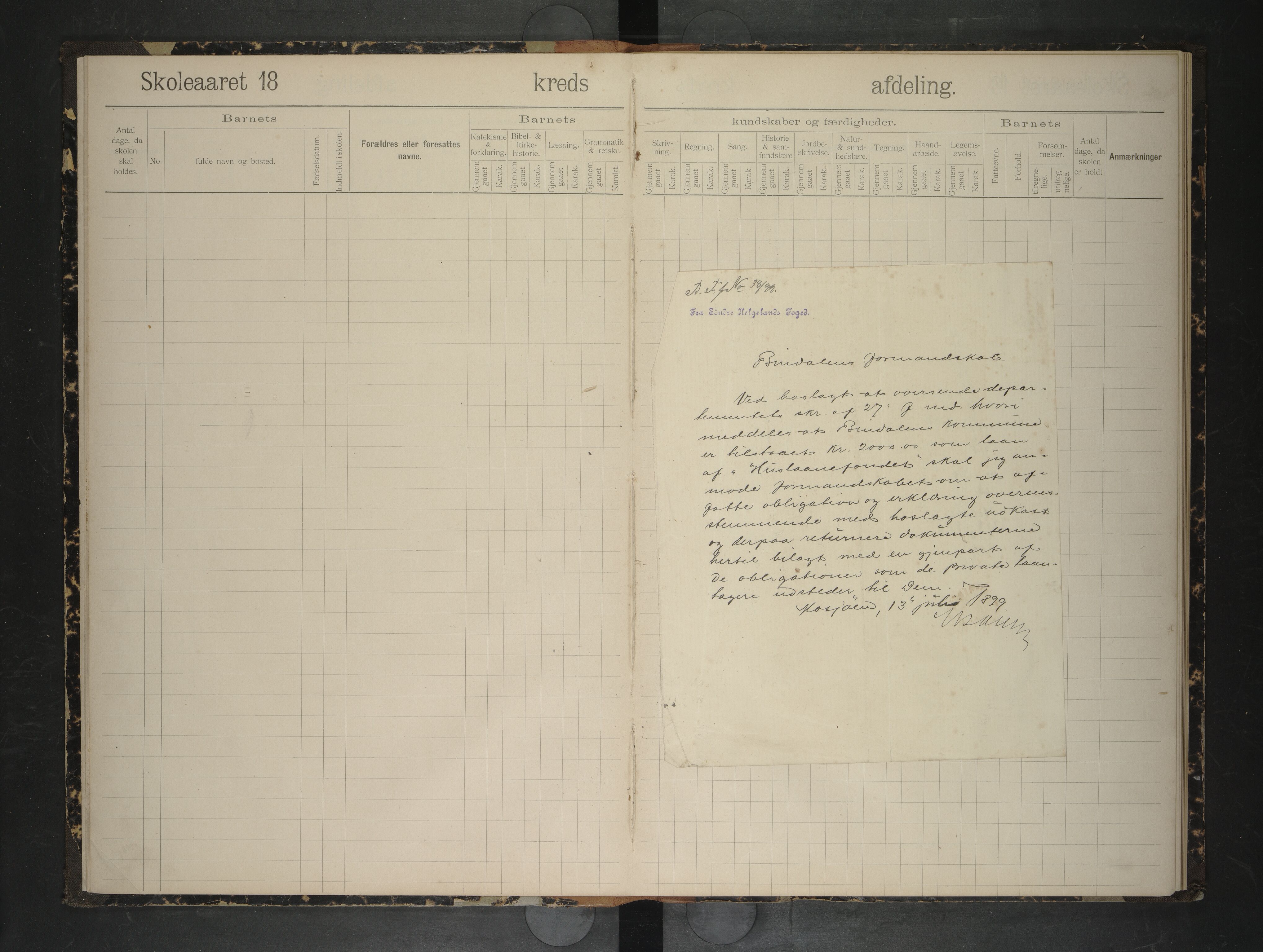 Bindal kommune. Ymse skolekretser, AIN/K-18110.510.09/F/Fa/L0039: Bindalseidet,Nordre Vedstrand,Vikgården, hovedprotokoll, 1895-1896
