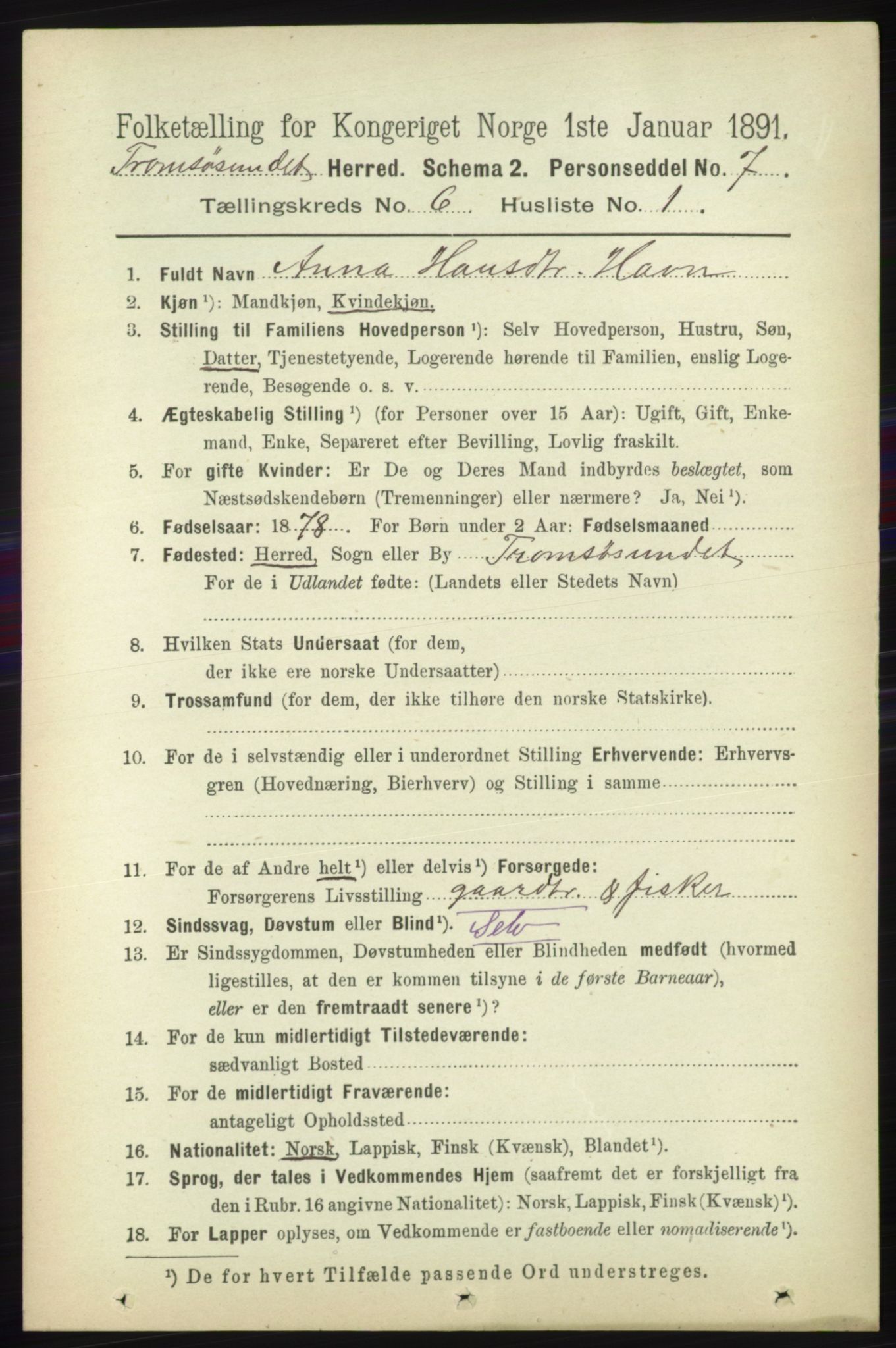 RA, 1891 census for 1934 Tromsøysund, 1891, p. 3004