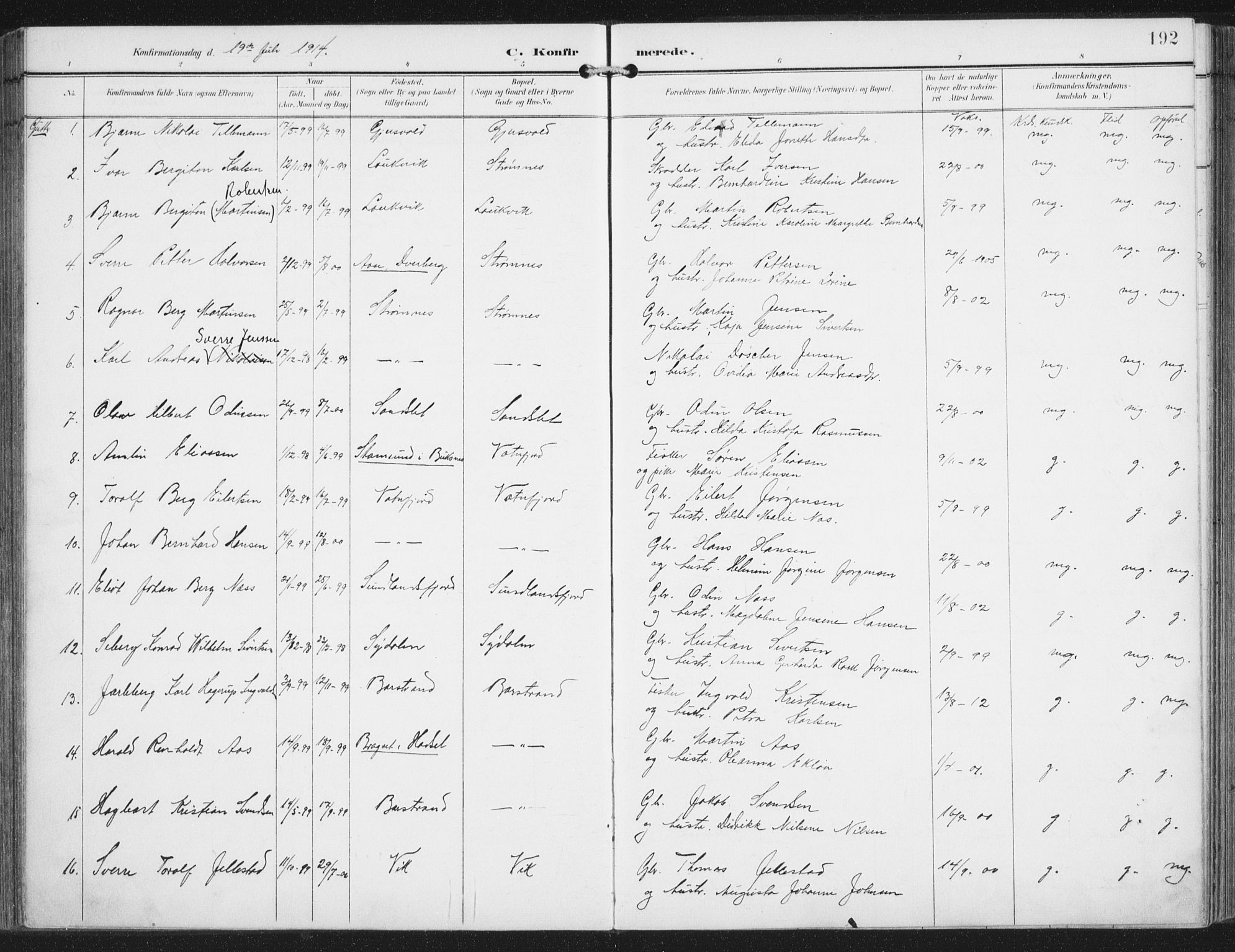 Ministerialprotokoller, klokkerbøker og fødselsregistre - Nordland, SAT/A-1459/876/L1098: Parish register (official) no. 876A04, 1896-1915, p. 192