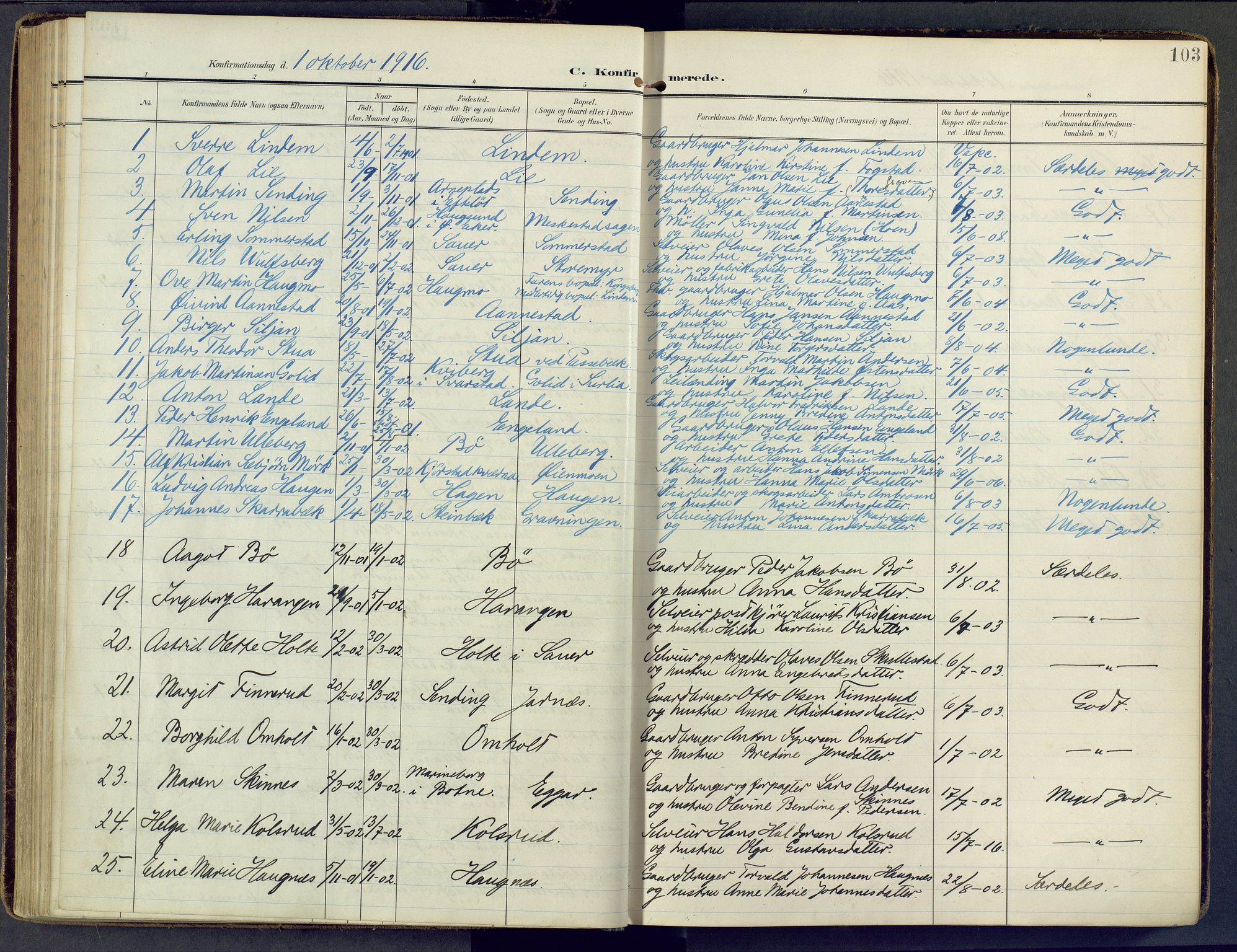 Sandsvær kirkebøker, AV/SAKO-A-244/F/Fb/L0002: Parish register (official) no. II 2, 1906-1956, p. 103