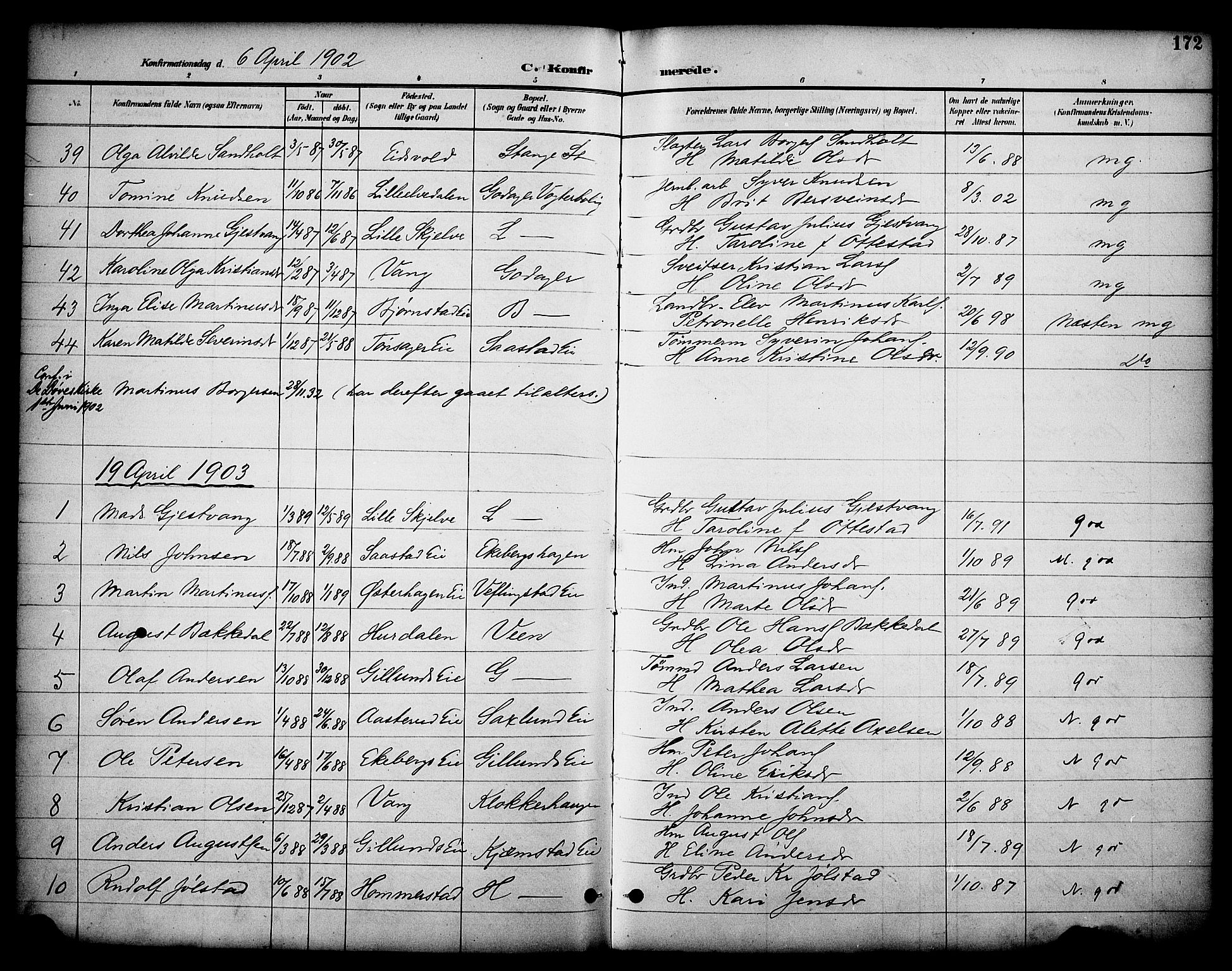 Stange prestekontor, SAH/PREST-002/K/L0020: Parish register (official) no. 20, 1894-1905, p. 172