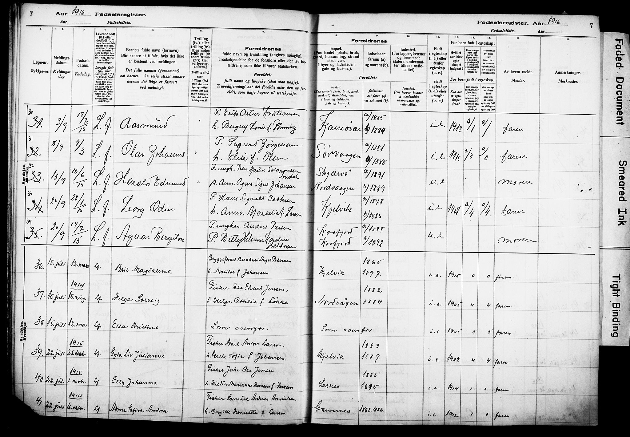 Kjelvik/Nordkapp sokneprestkontor, AV/SATØ-S-1350/I/Ia/L0015: Birth register no. 15, 1916-1930, p. 7