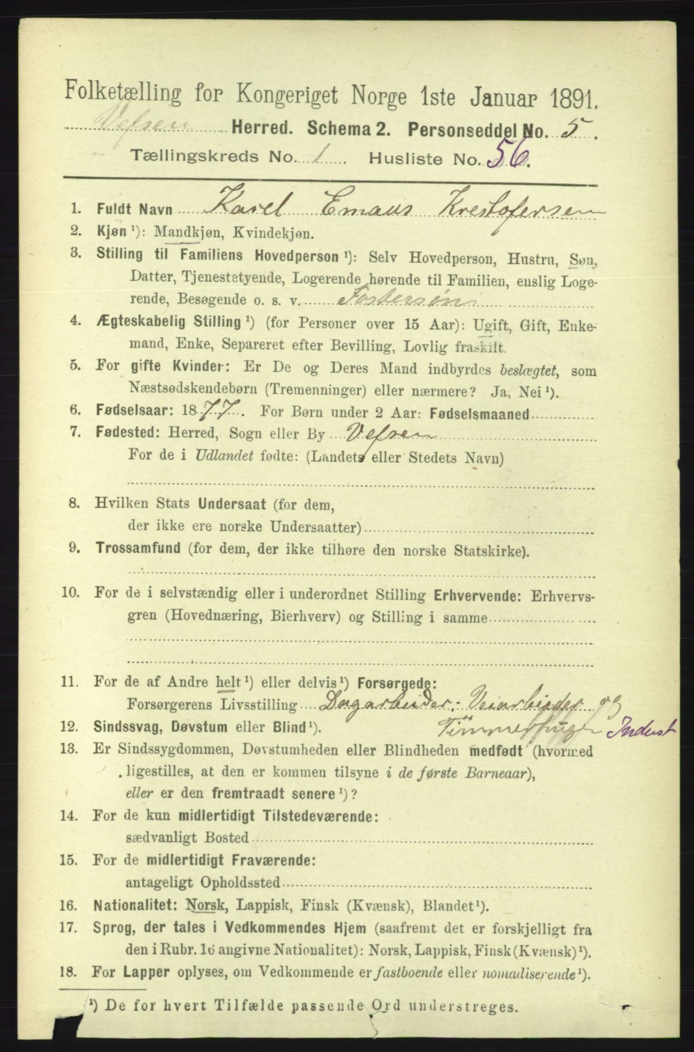 RA, 1891 census for 1824 Vefsn, 1891, p. 532