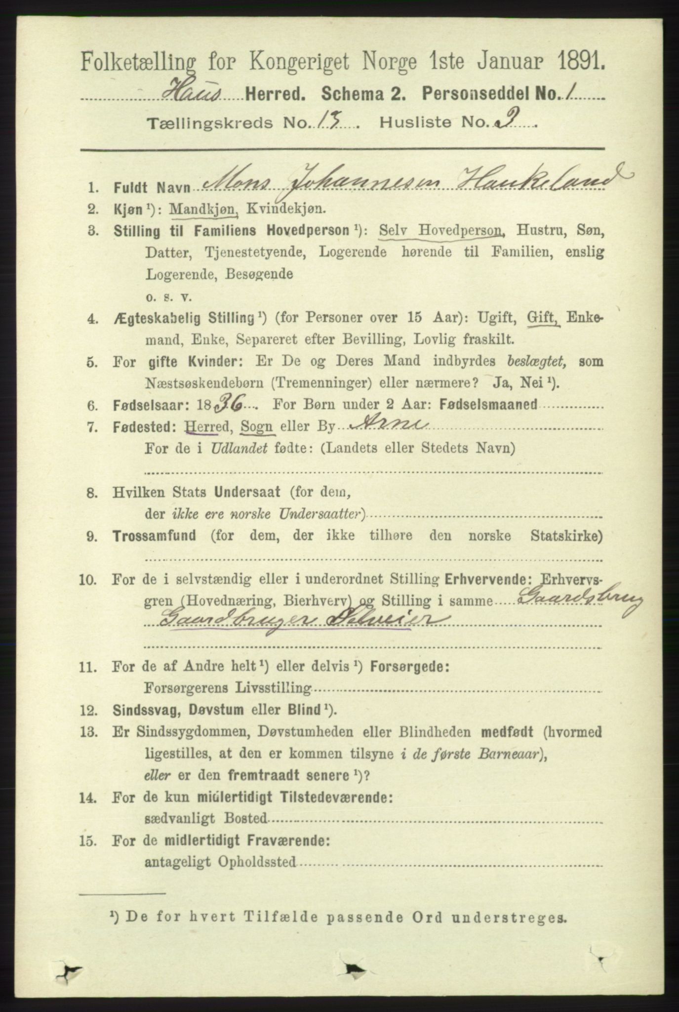 RA, 1891 census for 1250 Haus, 1891, p. 5573