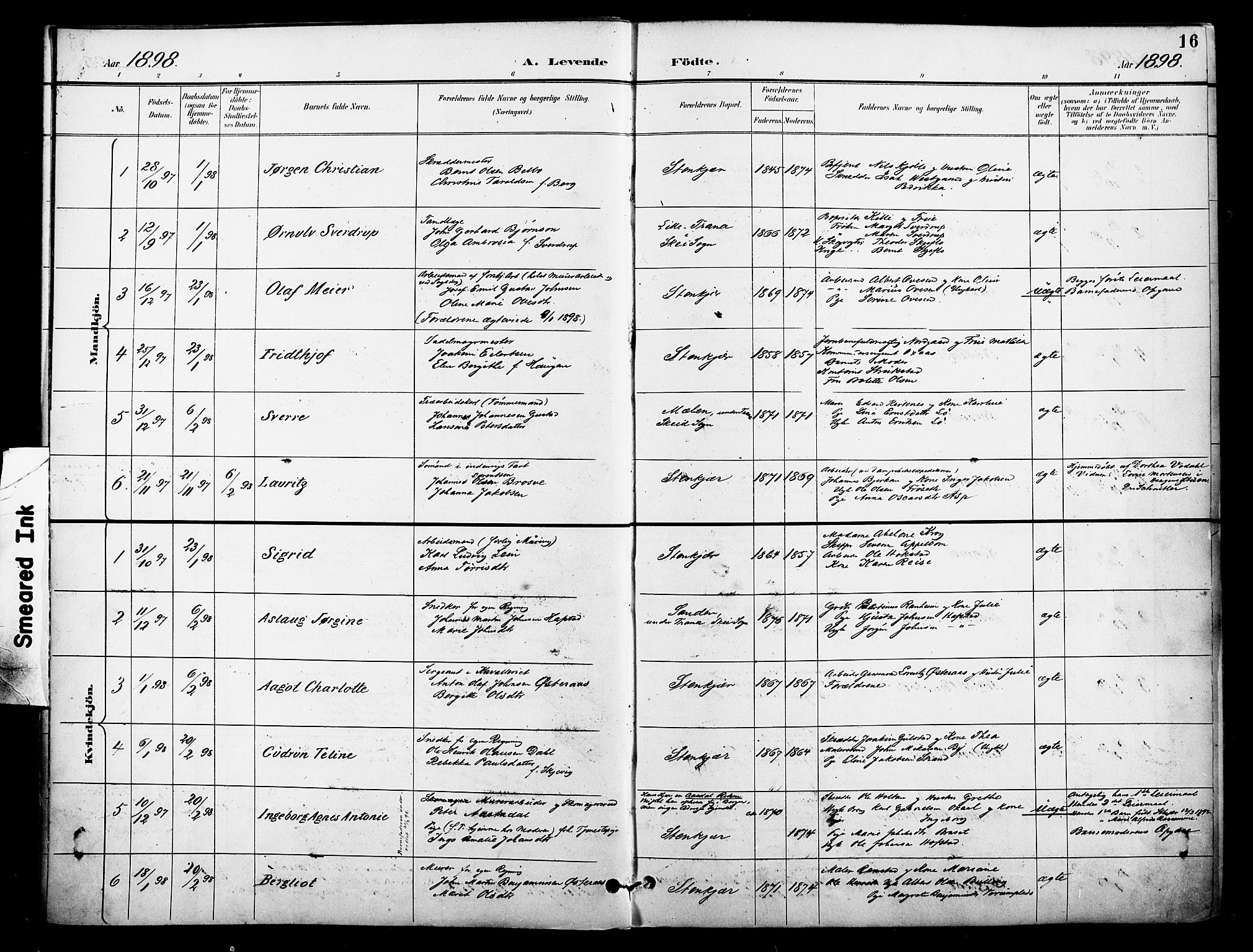 Ministerialprotokoller, klokkerbøker og fødselsregistre - Nord-Trøndelag, SAT/A-1458/739/L0372: Parish register (official) no. 739A04, 1895-1903, p. 16