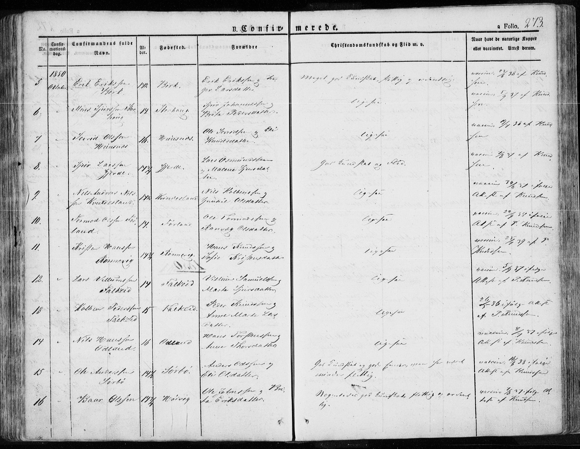 Tysvær sokneprestkontor, AV/SAST-A -101864/H/Ha/Haa/L0001: Parish register (official) no. A 1.1, 1831-1856, p. 273