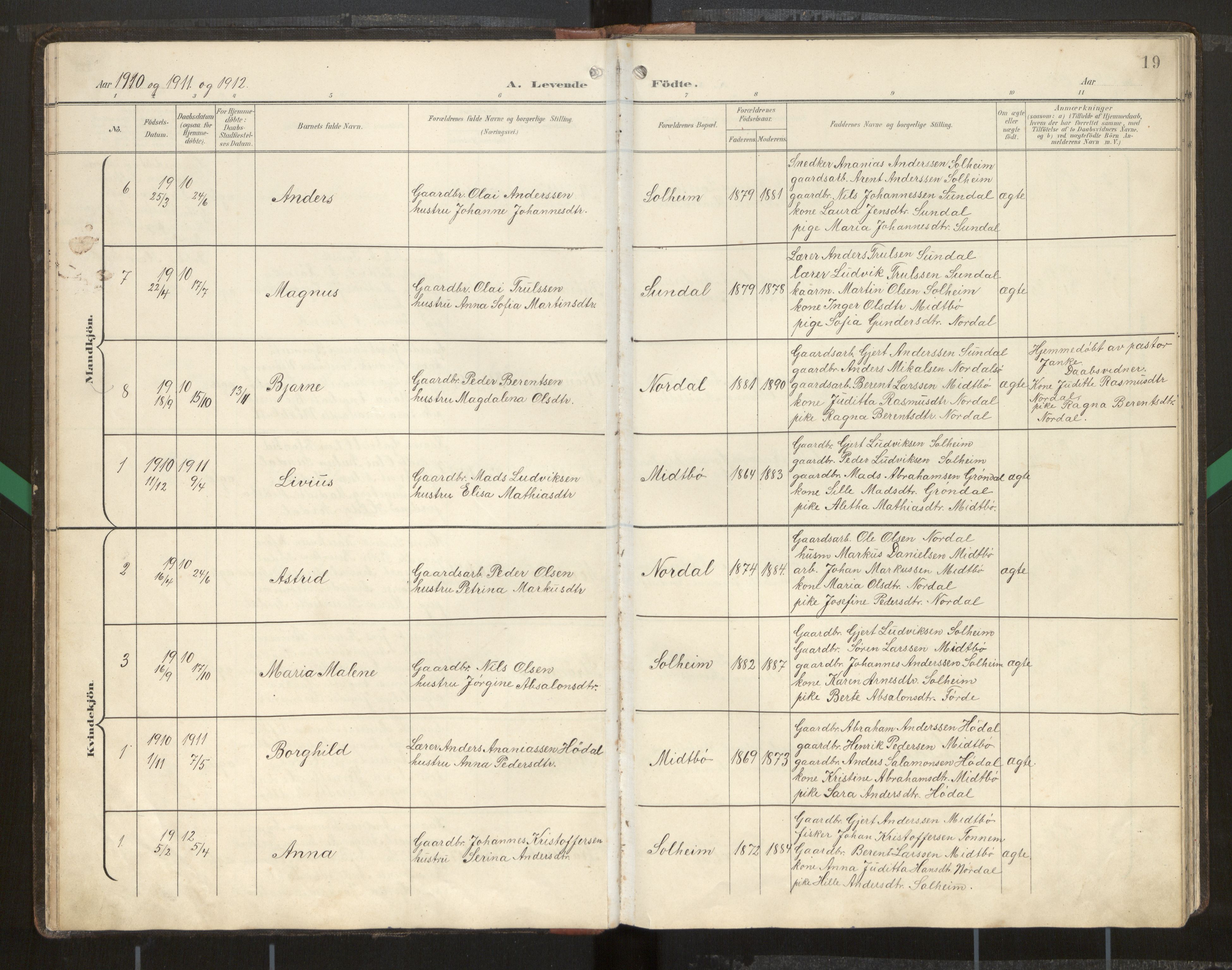Kinn sokneprestembete, SAB/A-80801/H/Hab/Habd/L0001: Parish register (copy) no. D 1, 1898-1946, p. 19