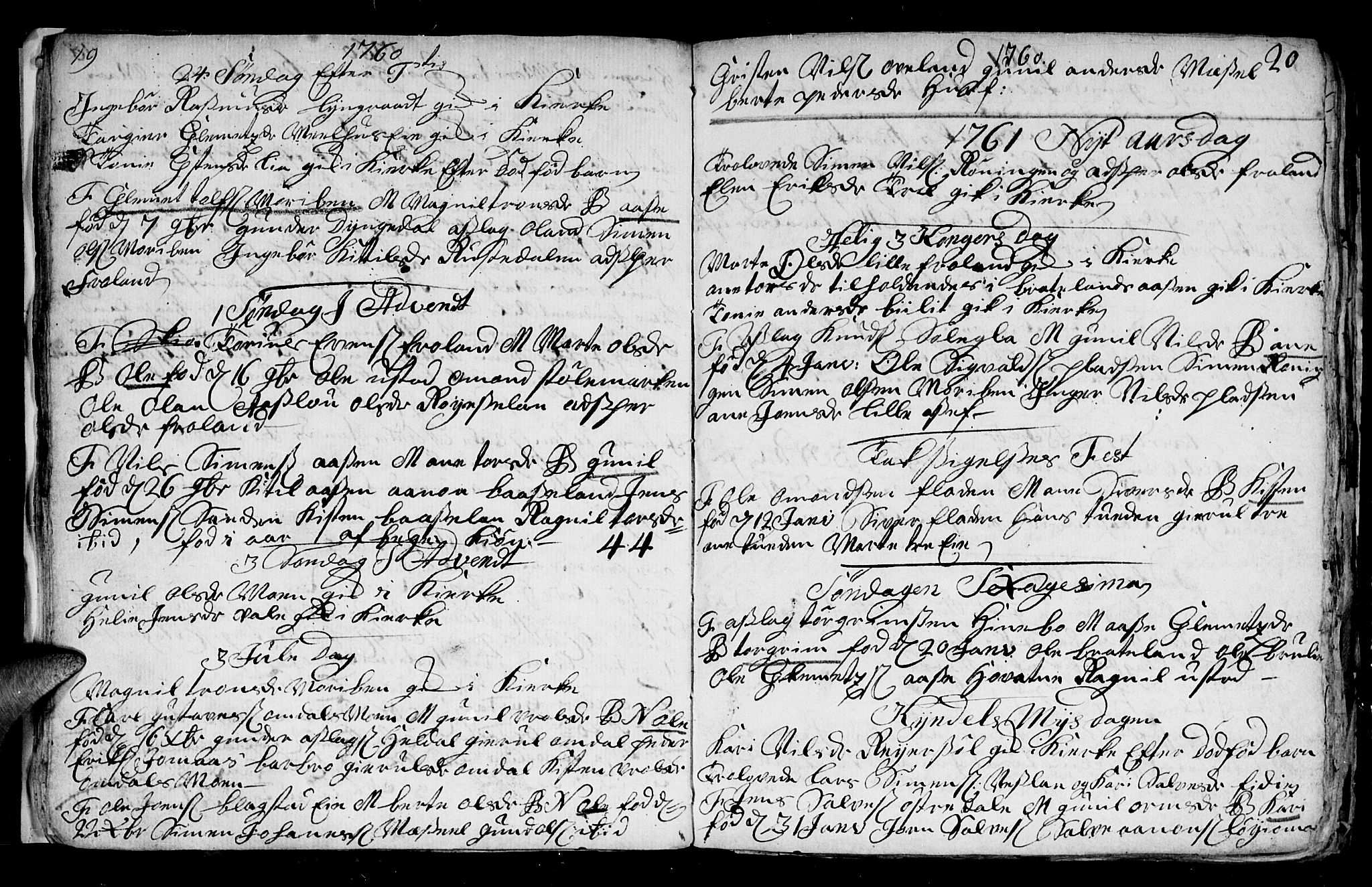 Froland sokneprestkontor, AV/SAK-1111-0013/F/Fb/L0003: Parish register (copy) no. B 3, 1759-1776, p. 19-20