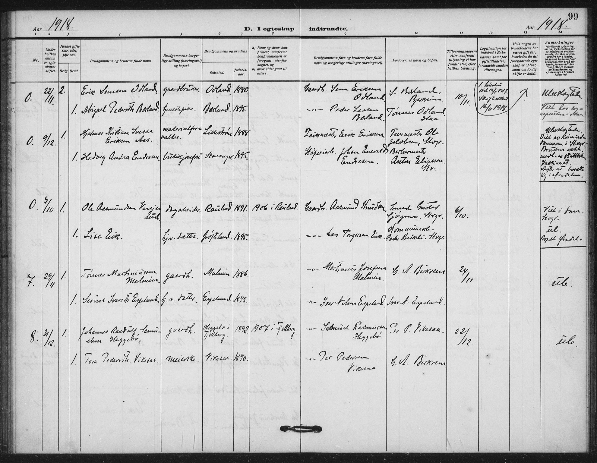 Helleland sokneprestkontor, AV/SAST-A-101810: Parish register (official) no. A 11, 1909-1922, p. 99