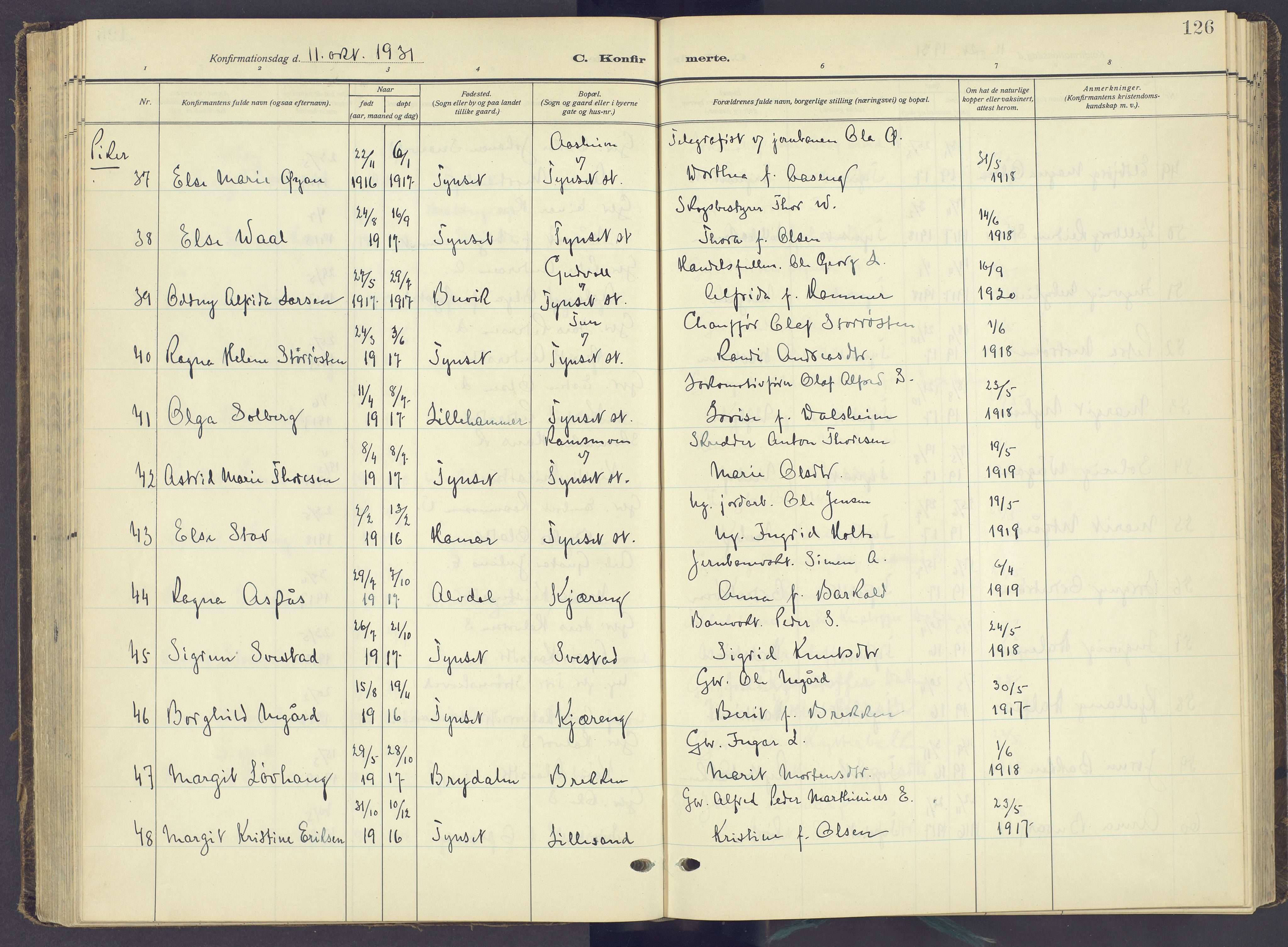 Tynset prestekontor, AV/SAH-PREST-058/H/Ha/Haa/L0027: Parish register (official) no. 27, 1930-1944, p. 126