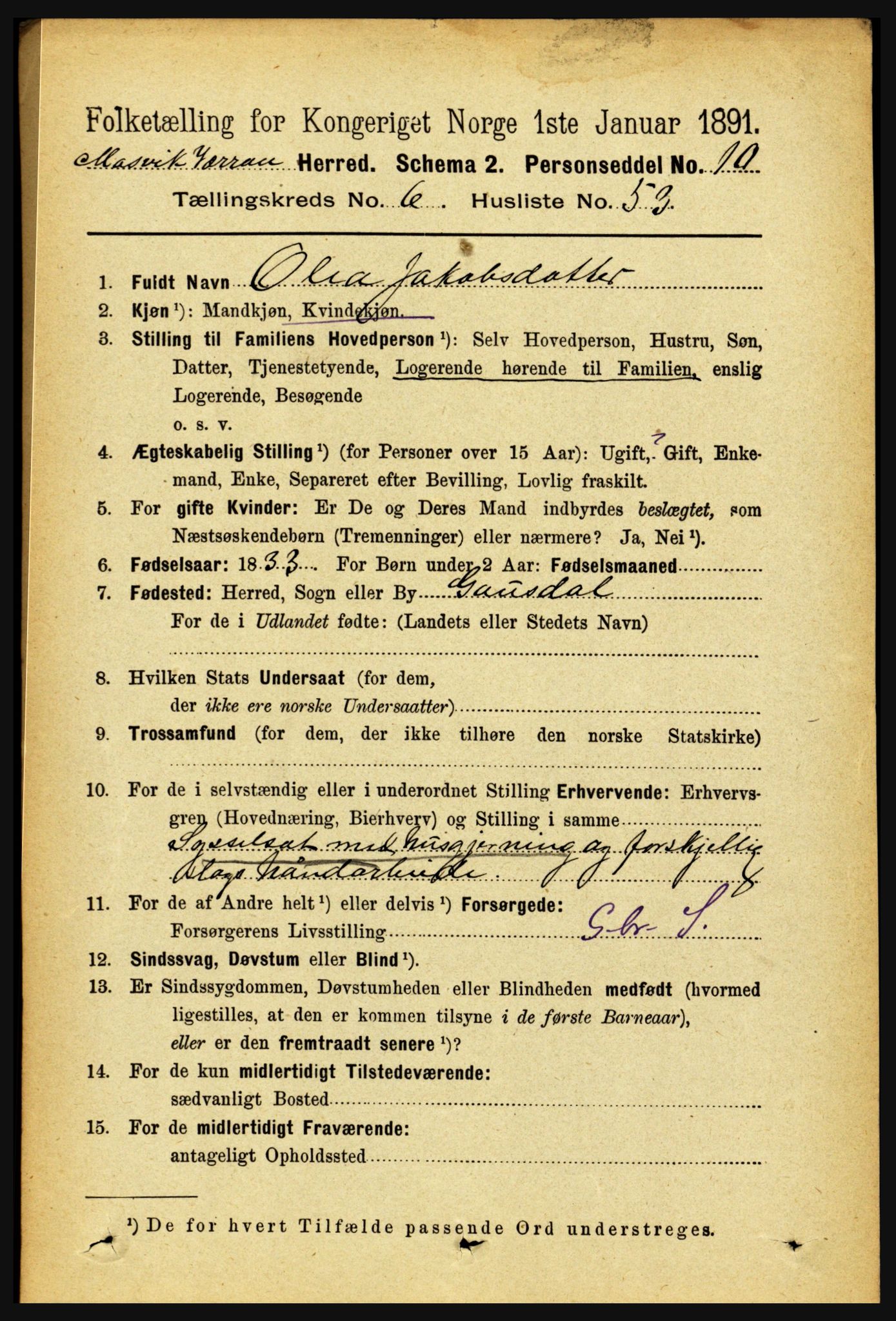 RA, 1891 census for 1723 Mosvik og Verran, 1891, p. 2841