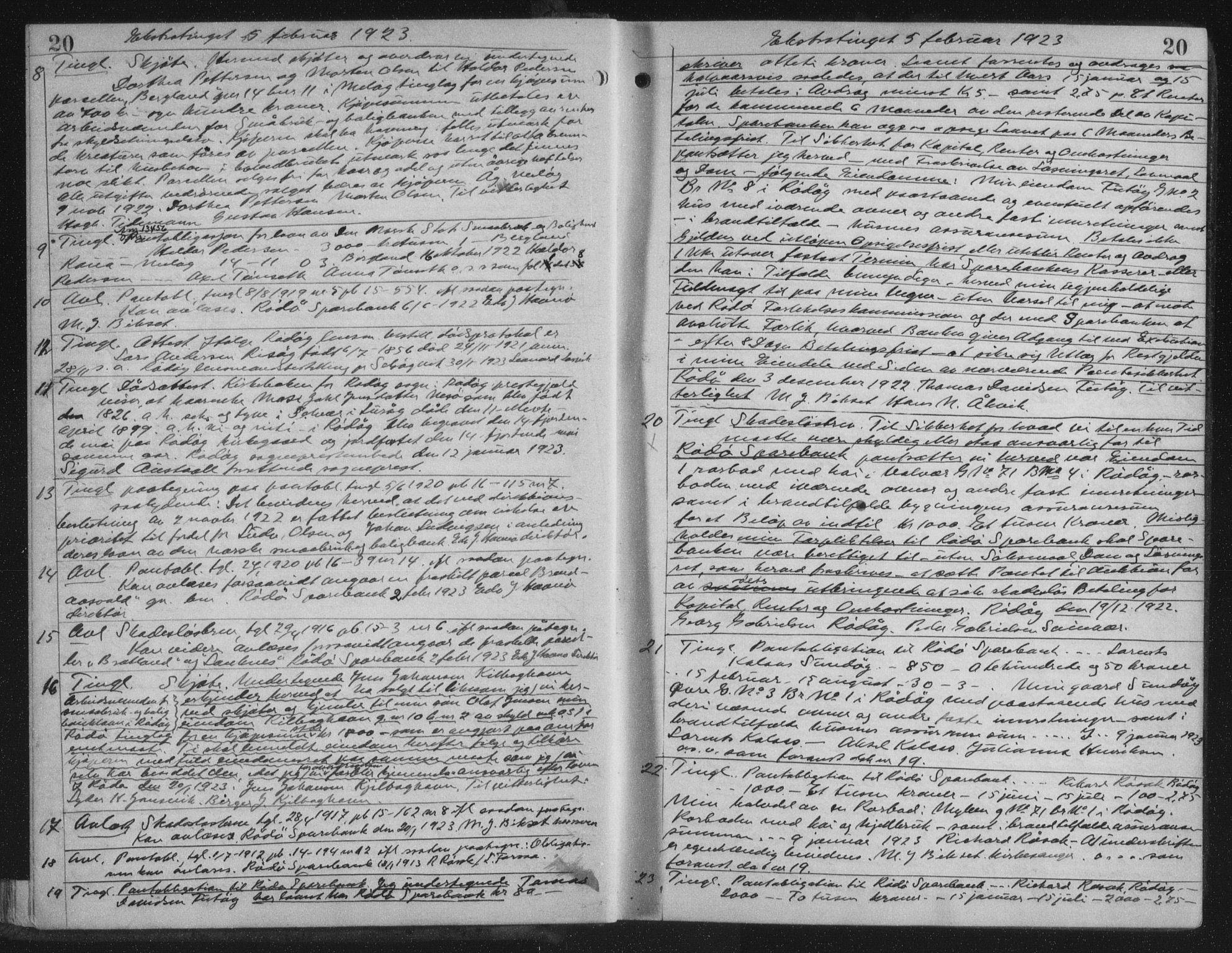 Rana sorenskriveri , AV/SAT-A-1108/1/2/2C/L0018: Mortgage book no. 18, 1923-1928, p. 20, Deed date: 05.02.1923