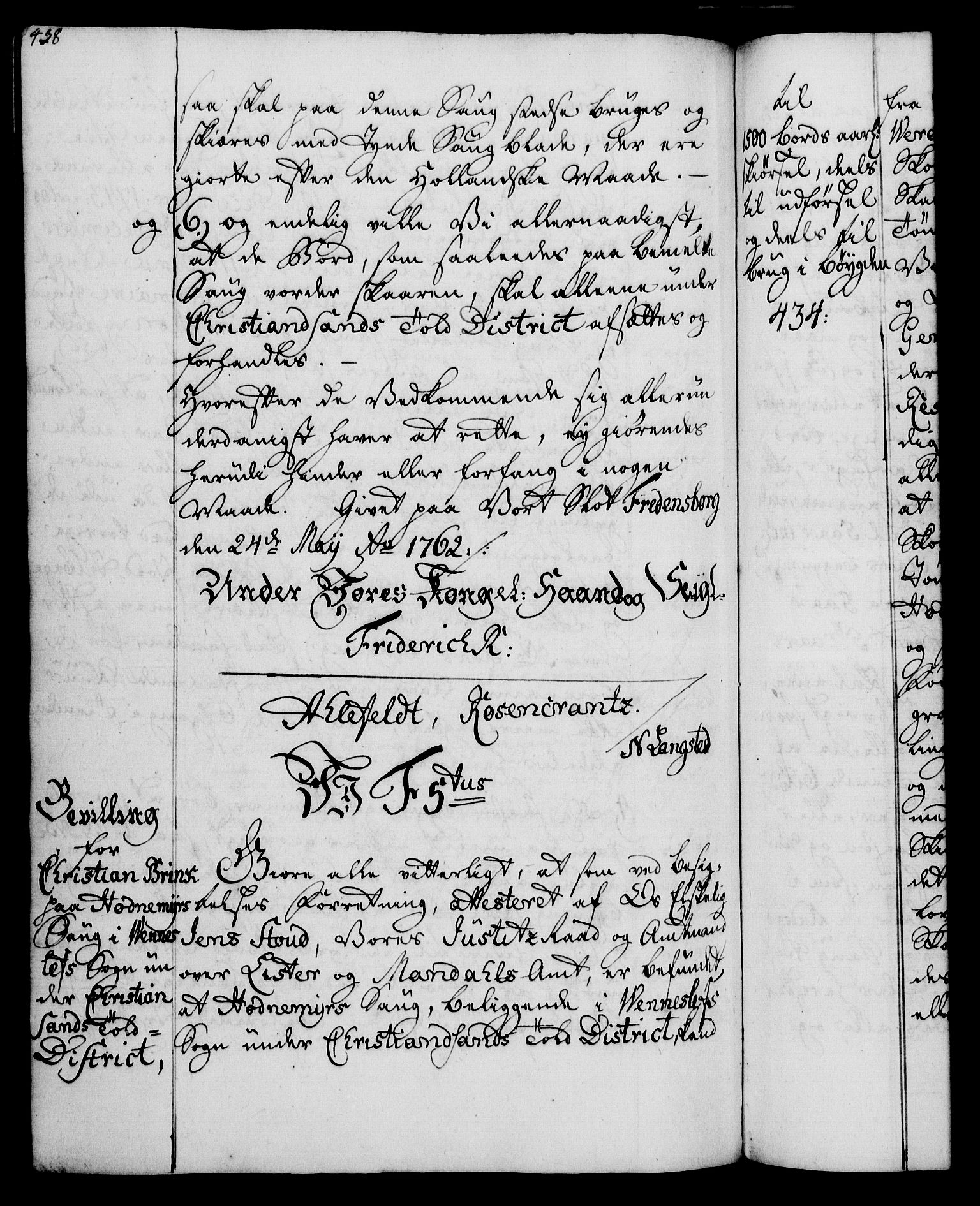 Rentekammeret, Kammerkanselliet, AV/RA-EA-3111/G/Gg/Gga/L0007: Norsk ekspedisjonsprotokoll med register (merket RK 53.7), 1759-1768, p. 438