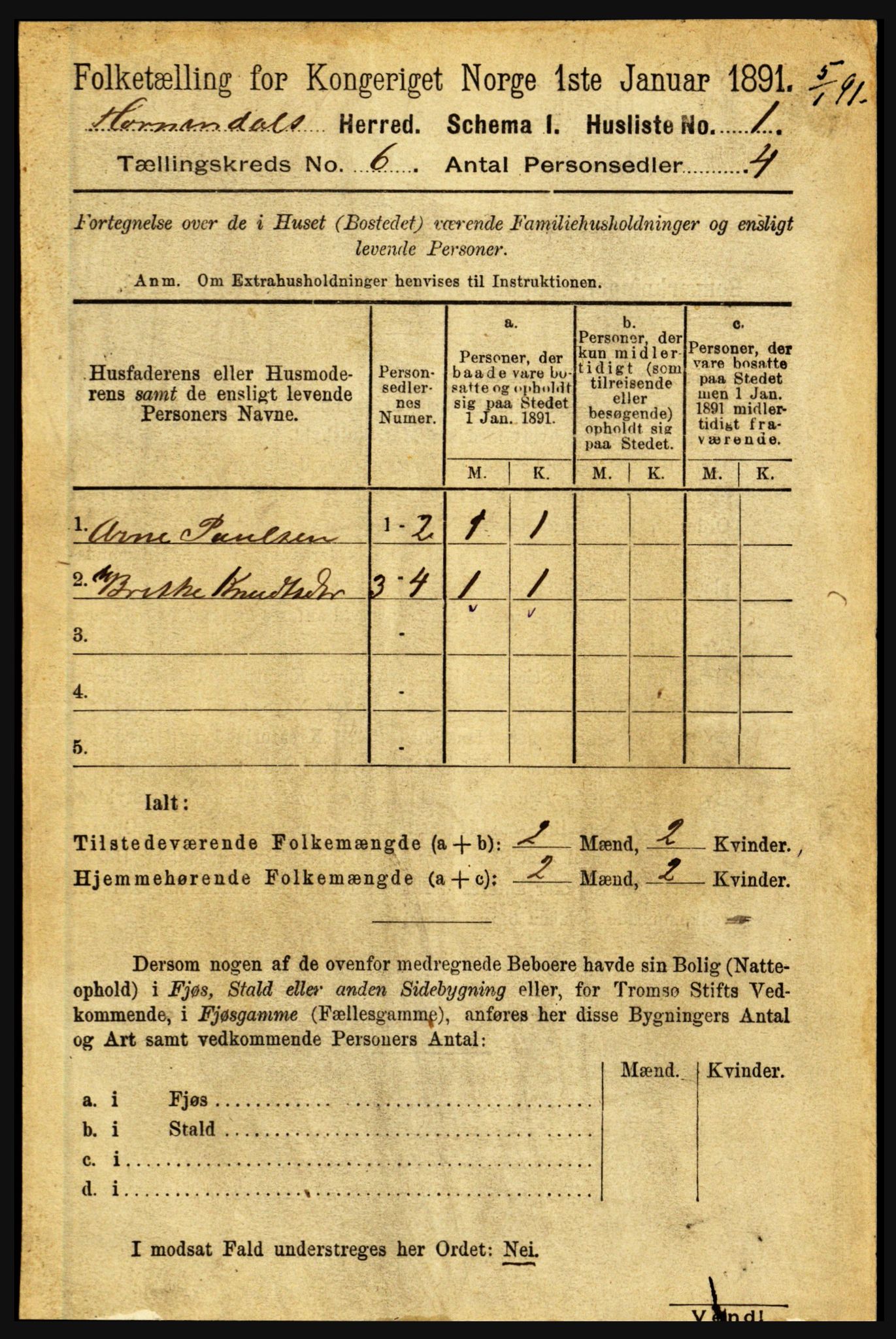 RA, 1891 census for 1444 Hornindal, 1891, p. 1348