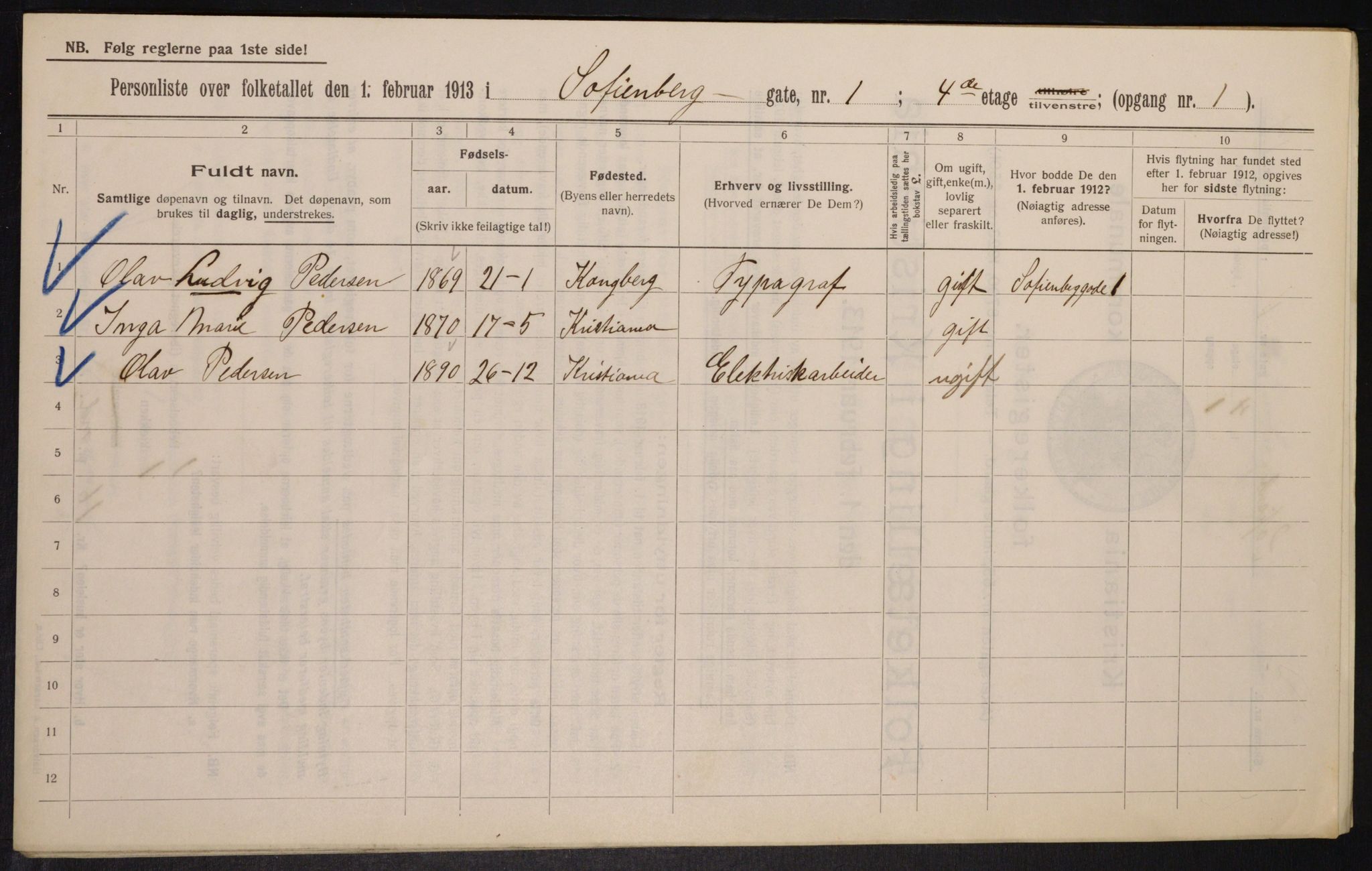 OBA, Municipal Census 1913 for Kristiania, 1913, p. 98140