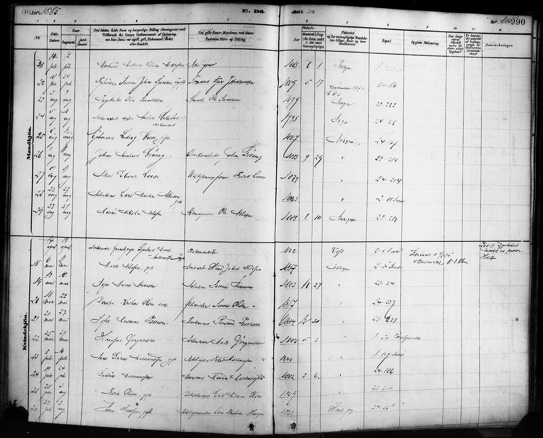 Sandviken Sokneprestembete, AV/SAB-A-77601/H/Ha/L0002: Parish register (official) no. A 2, 1878-1896, p. 290