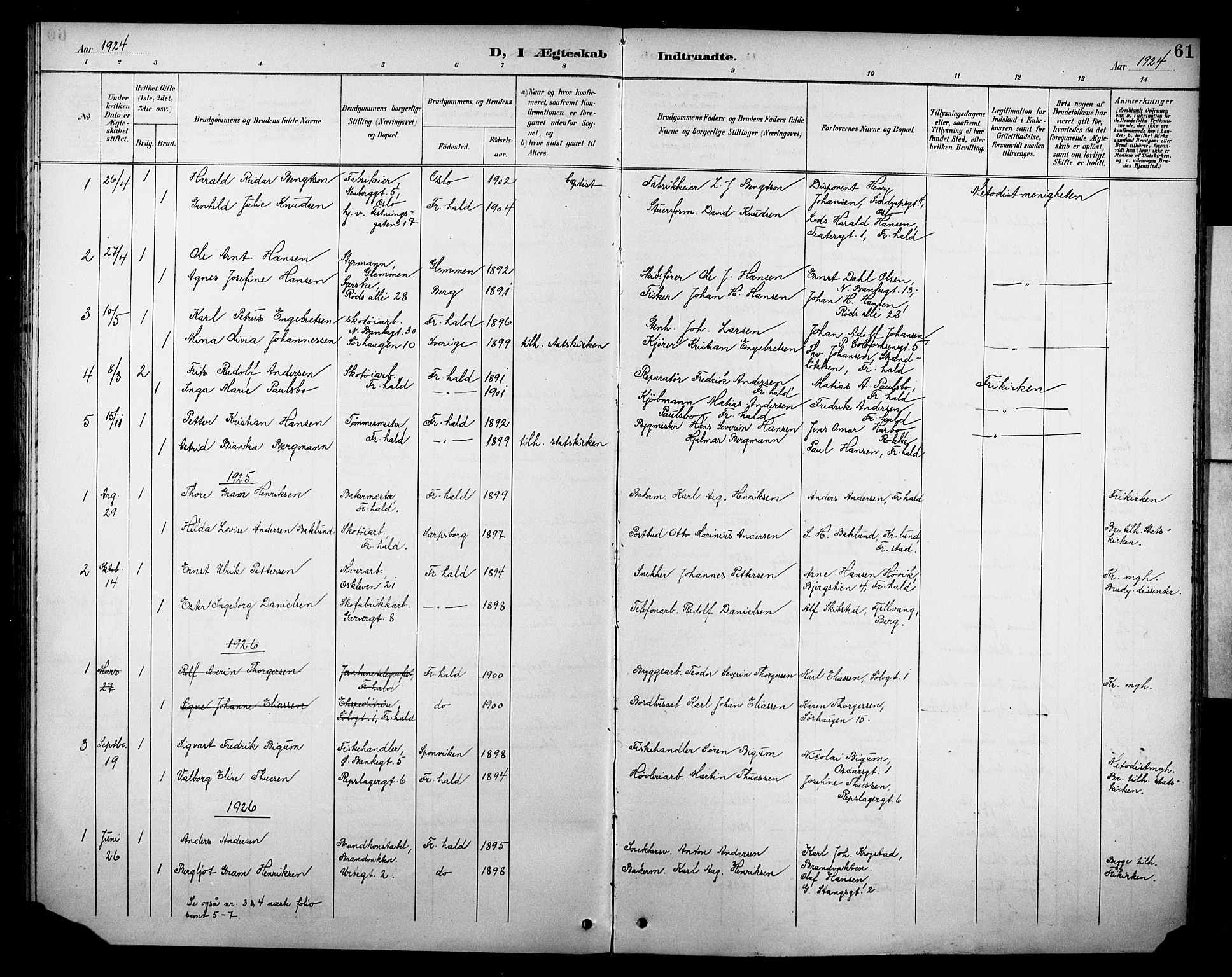 Halden prestekontor Kirkebøker, SAO/A-10909/F/Fb/L0001: Parish register (official) no. II 1, 1892-1932, p. 61