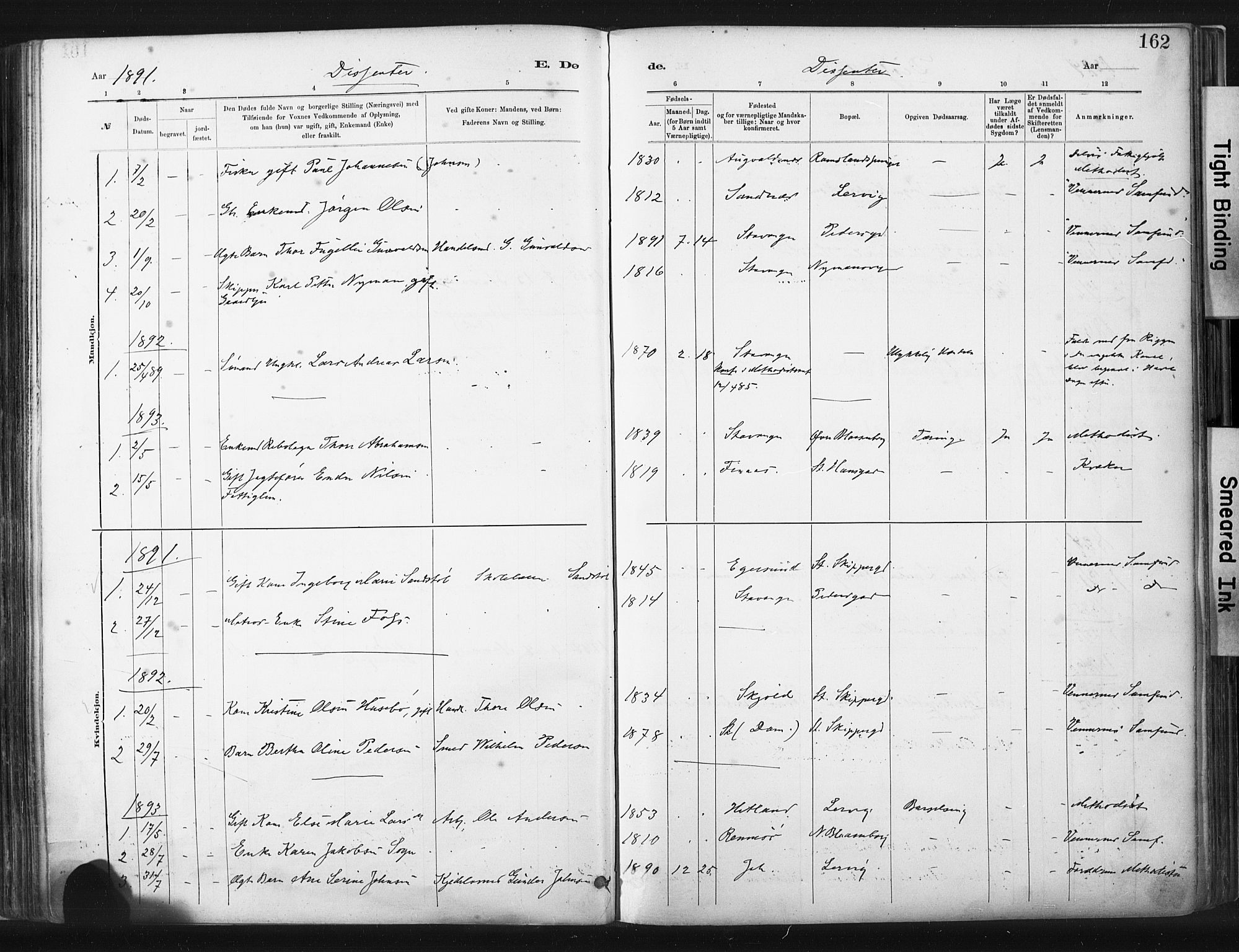 St. Johannes sokneprestkontor, SAST/A-101814/001/30/30BA/L0003: Parish register (official) no. A 3, 1885-1910, p. 162