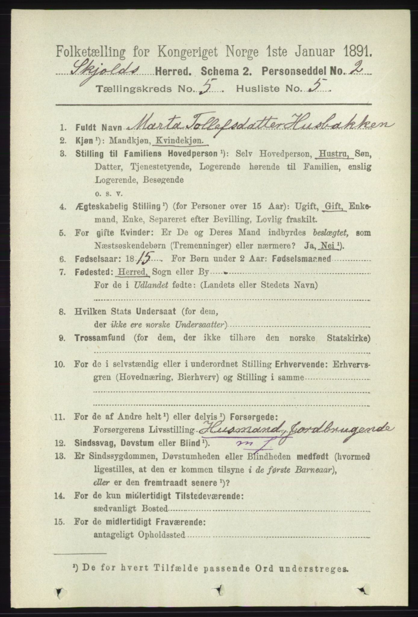 RA, 1891 census for 1154 Skjold, 1891, p. 786