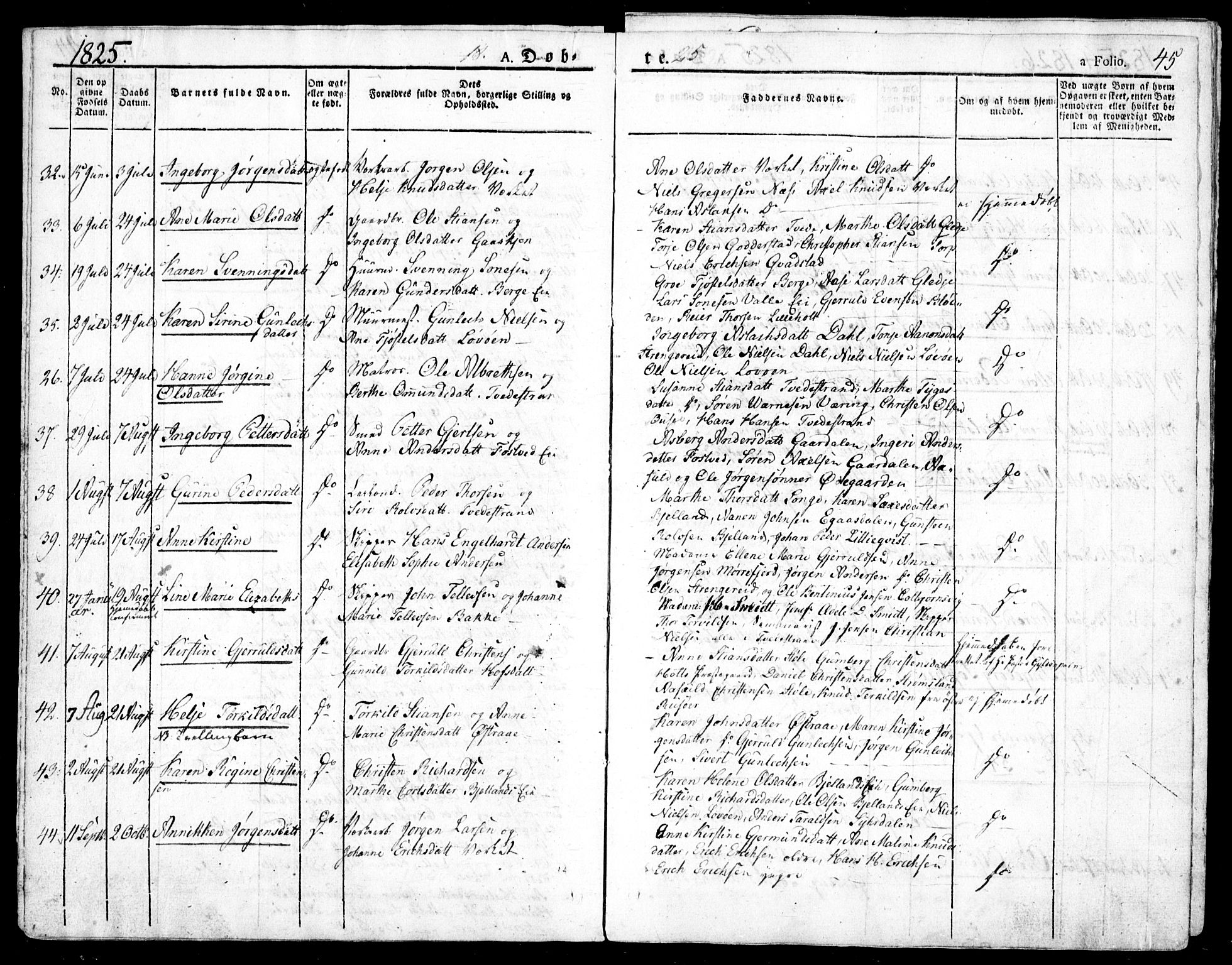 Holt sokneprestkontor, AV/SAK-1111-0021/F/Fa/L0006: Parish register (official) no. A 6, 1820-1835, p. 45