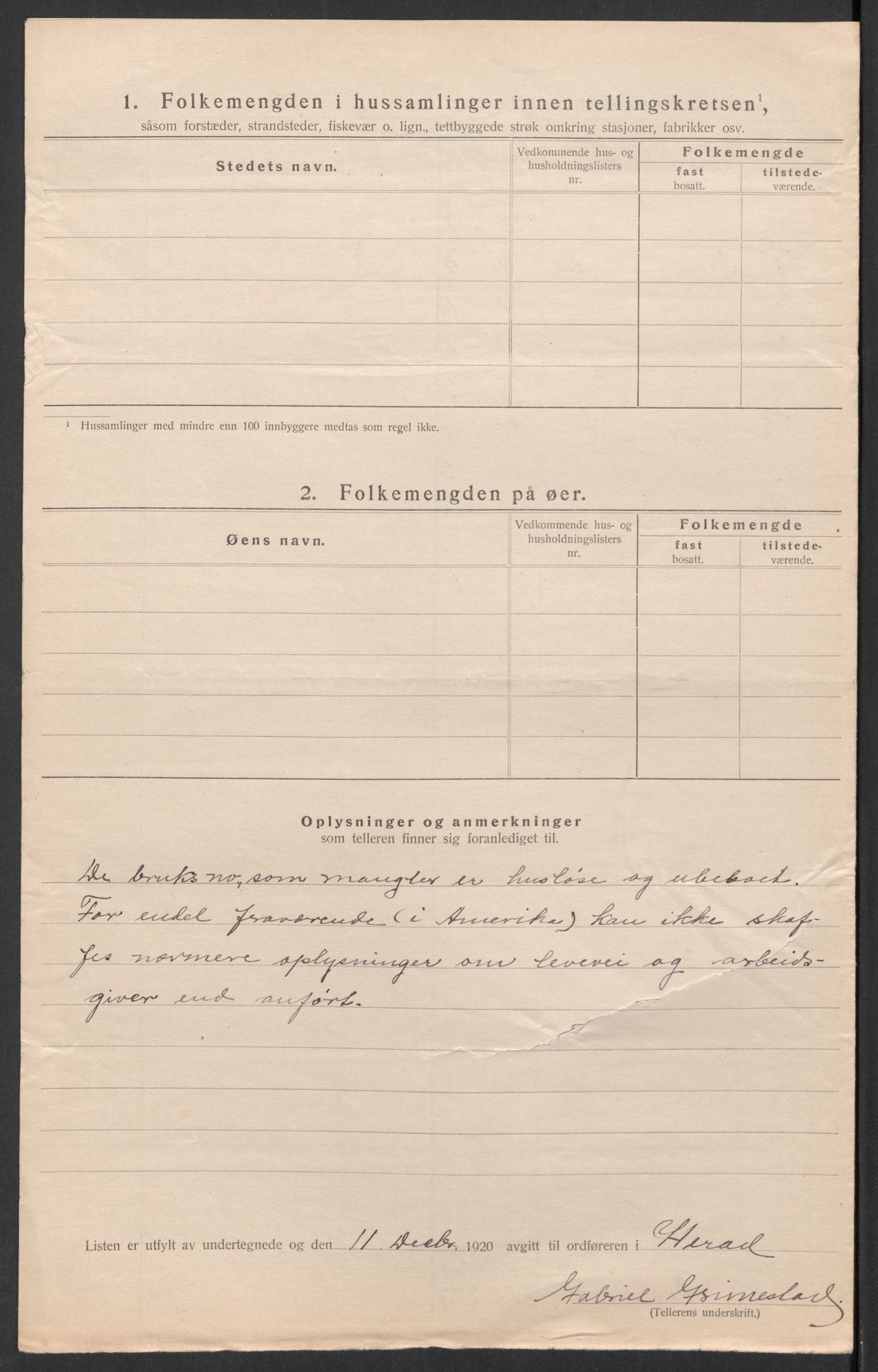 SAK, 1920 census for Herad, 1920, p. 17