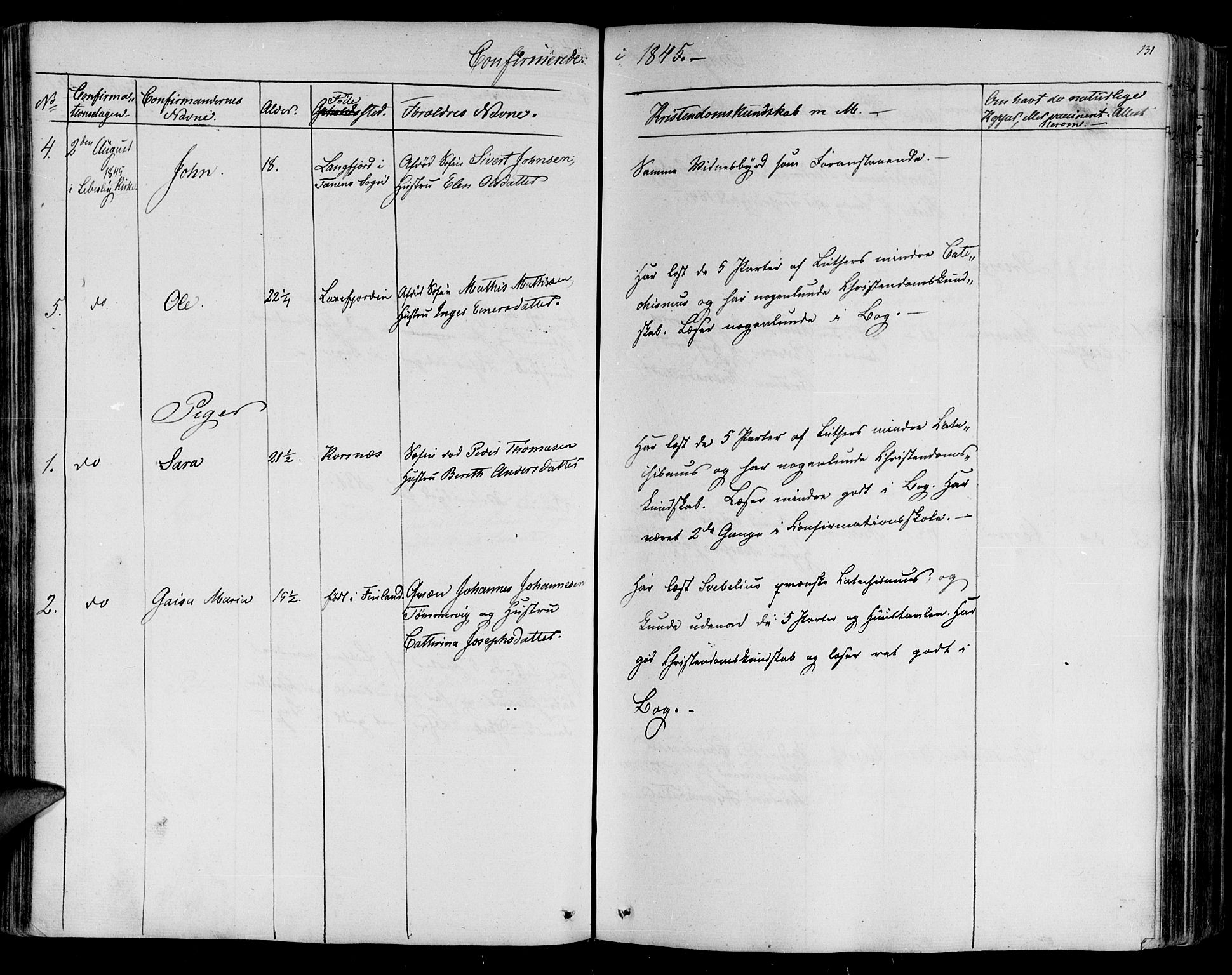 Lebesby sokneprestkontor, SATØ/S-1353/H/Ha/L0003kirke: Parish register (official) no. 3, 1833-1852, p. 131