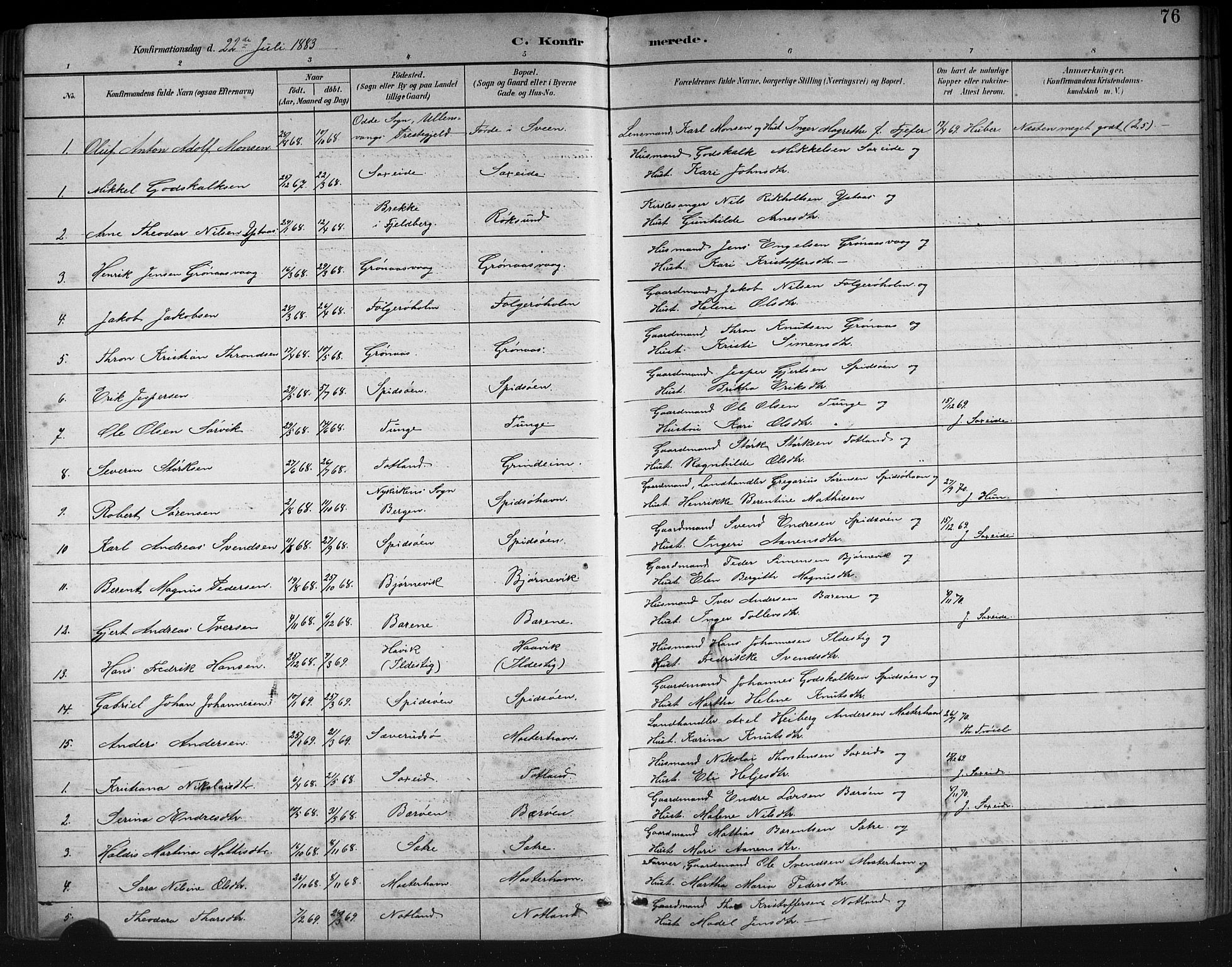 Finnås sokneprestembete, SAB/A-99925/H/Ha/Hab/Haba/L0003: Parish register (copy) no. A 3, 1883-1900, p. 76