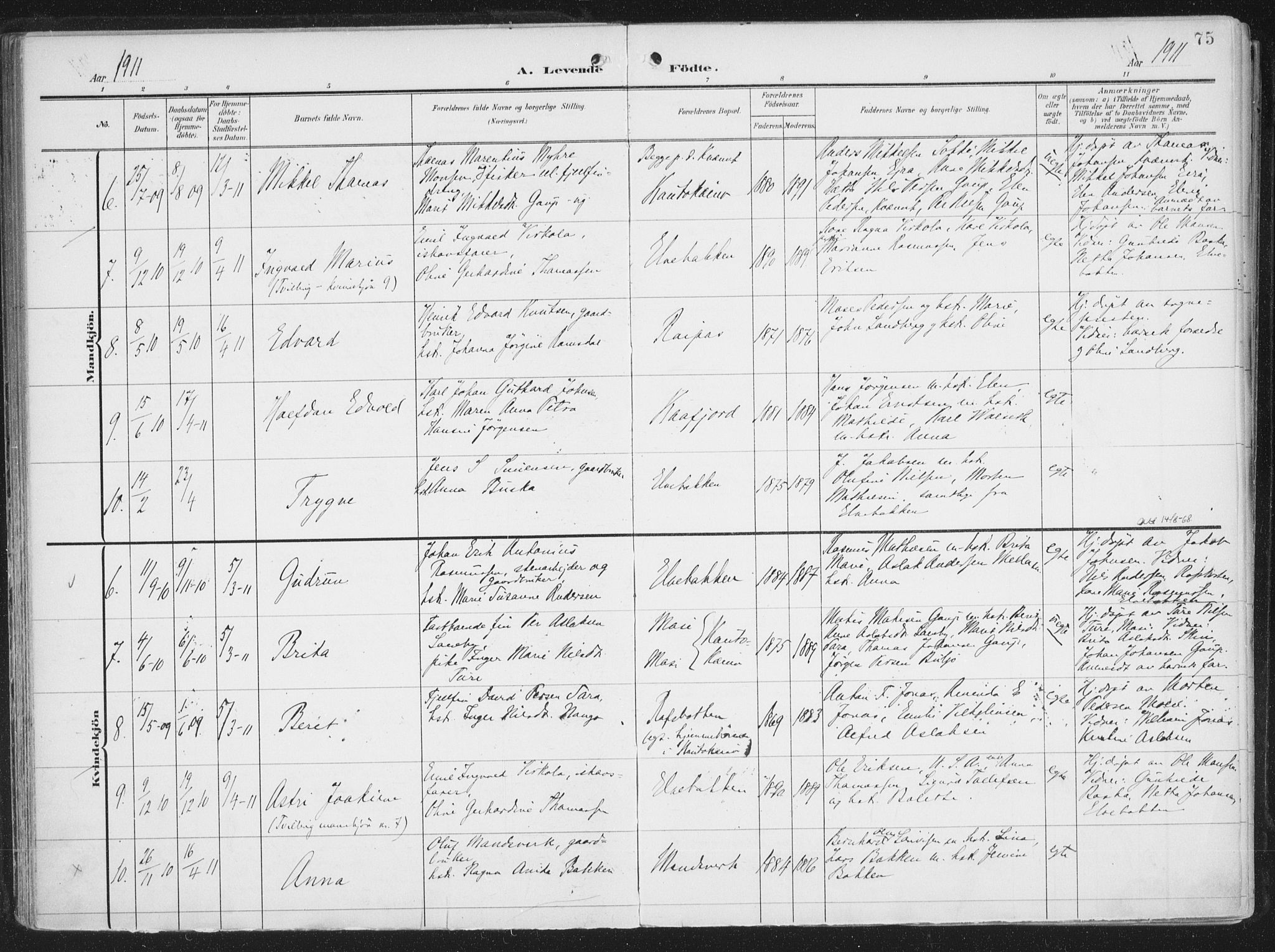 Alta sokneprestkontor, SATØ/S-1338/H/Ha/L0005.kirke: Parish register (official) no. 5, 1904-1918, p. 75