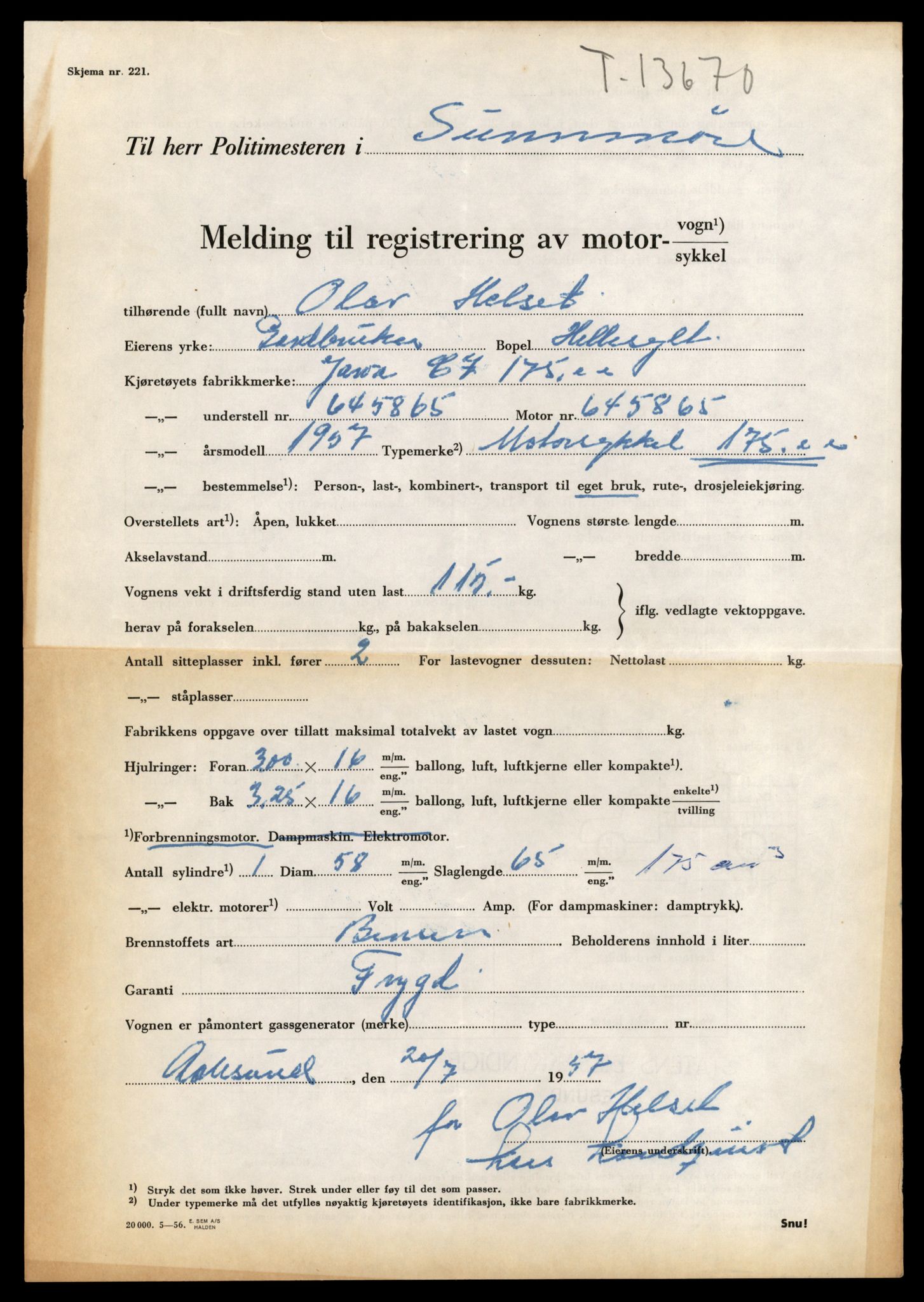 Møre og Romsdal vegkontor - Ålesund trafikkstasjon, AV/SAT-A-4099/F/Fe/L0040: Registreringskort for kjøretøy T 13531 - T 13709, 1927-1998, p. 2395