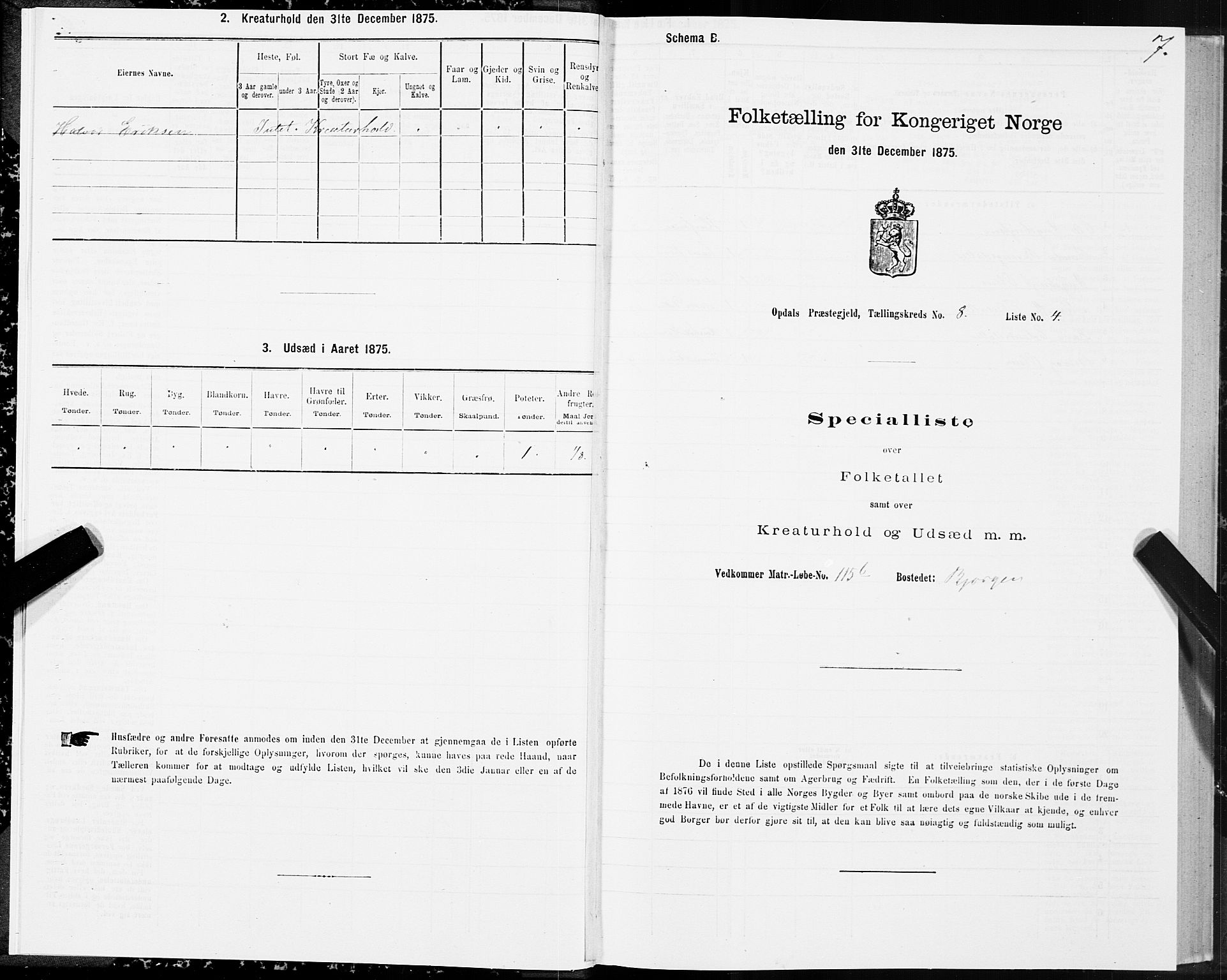 SAT, 1875 census for 1634P Oppdal, 1875, p. 5007