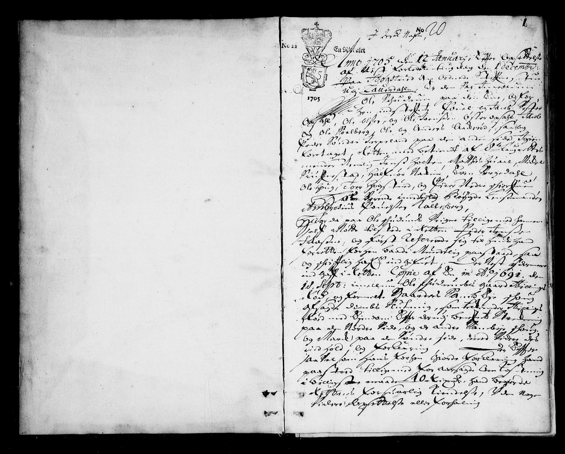 Nordre Jarlsberg sorenskriveri, SAKO/A-80/F/Fa/Faa/L0012: Tingbok, 1705-1708, p. 1