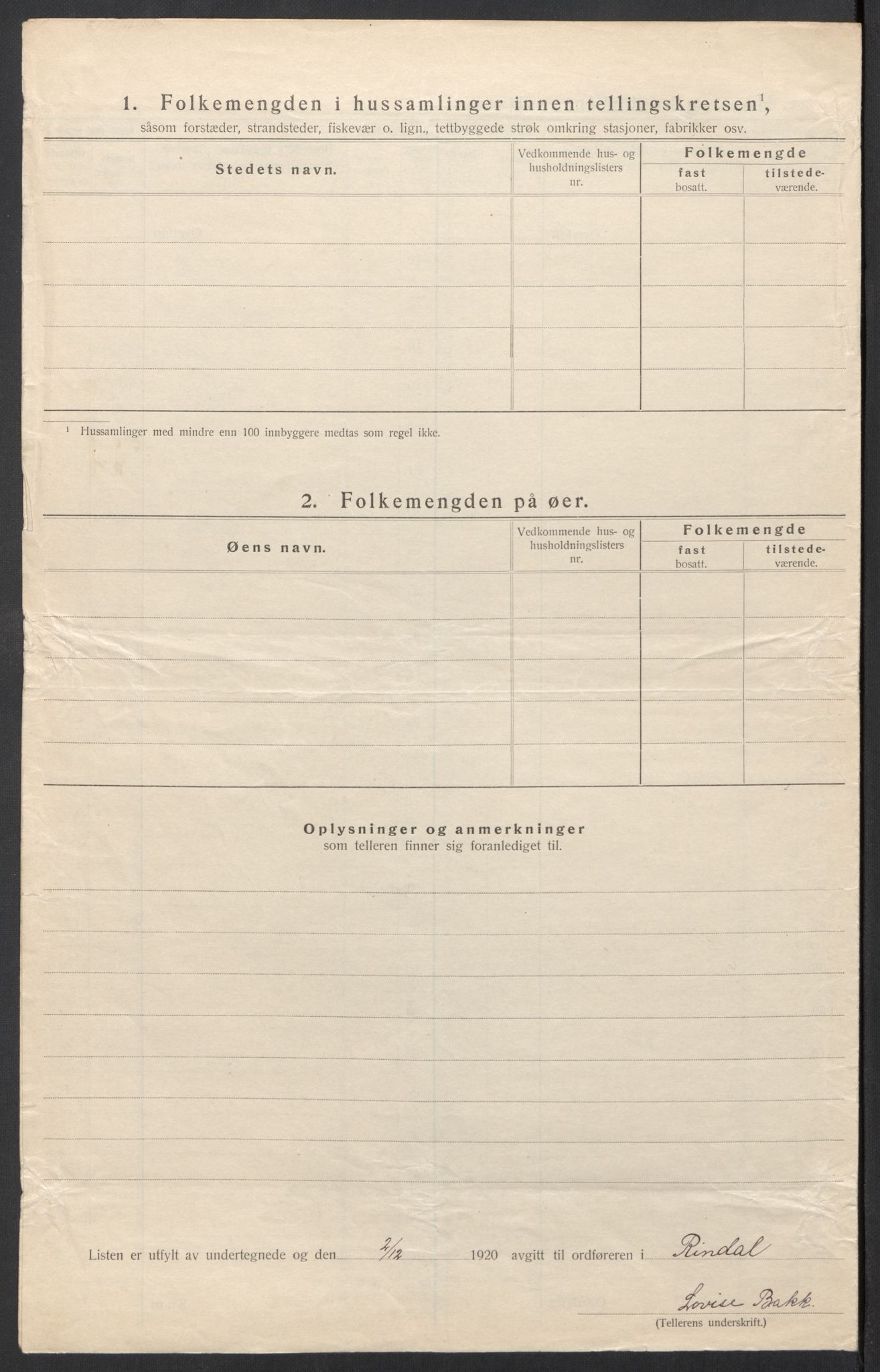 SAT, 1920 census for Rindal, 1920, p. 8