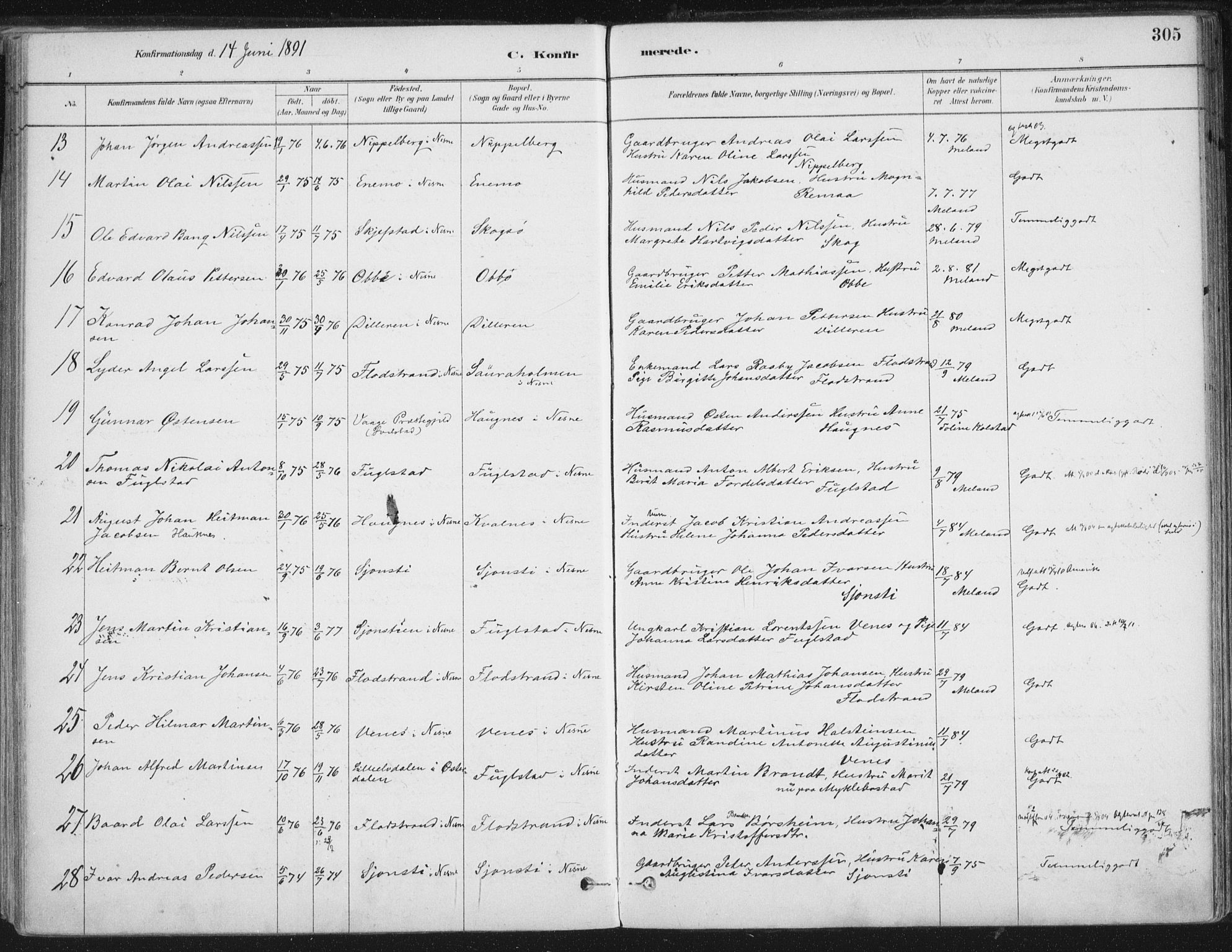 Ministerialprotokoller, klokkerbøker og fødselsregistre - Nordland, AV/SAT-A-1459/838/L0552: Parish register (official) no. 838A10, 1880-1910, p. 305