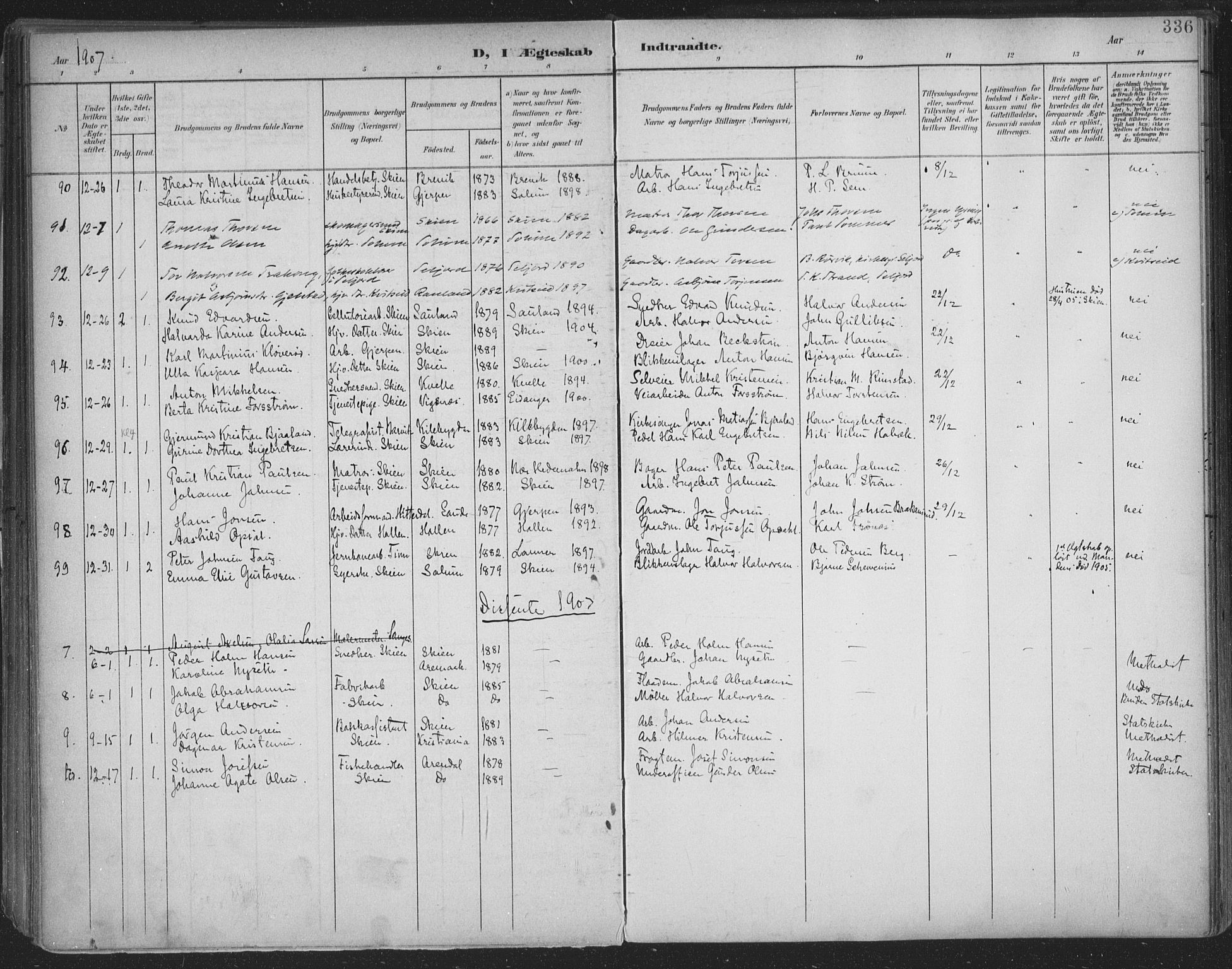 Skien kirkebøker, AV/SAKO-A-302/F/Fa/L0011: Parish register (official) no. 11, 1900-1907, p. 336