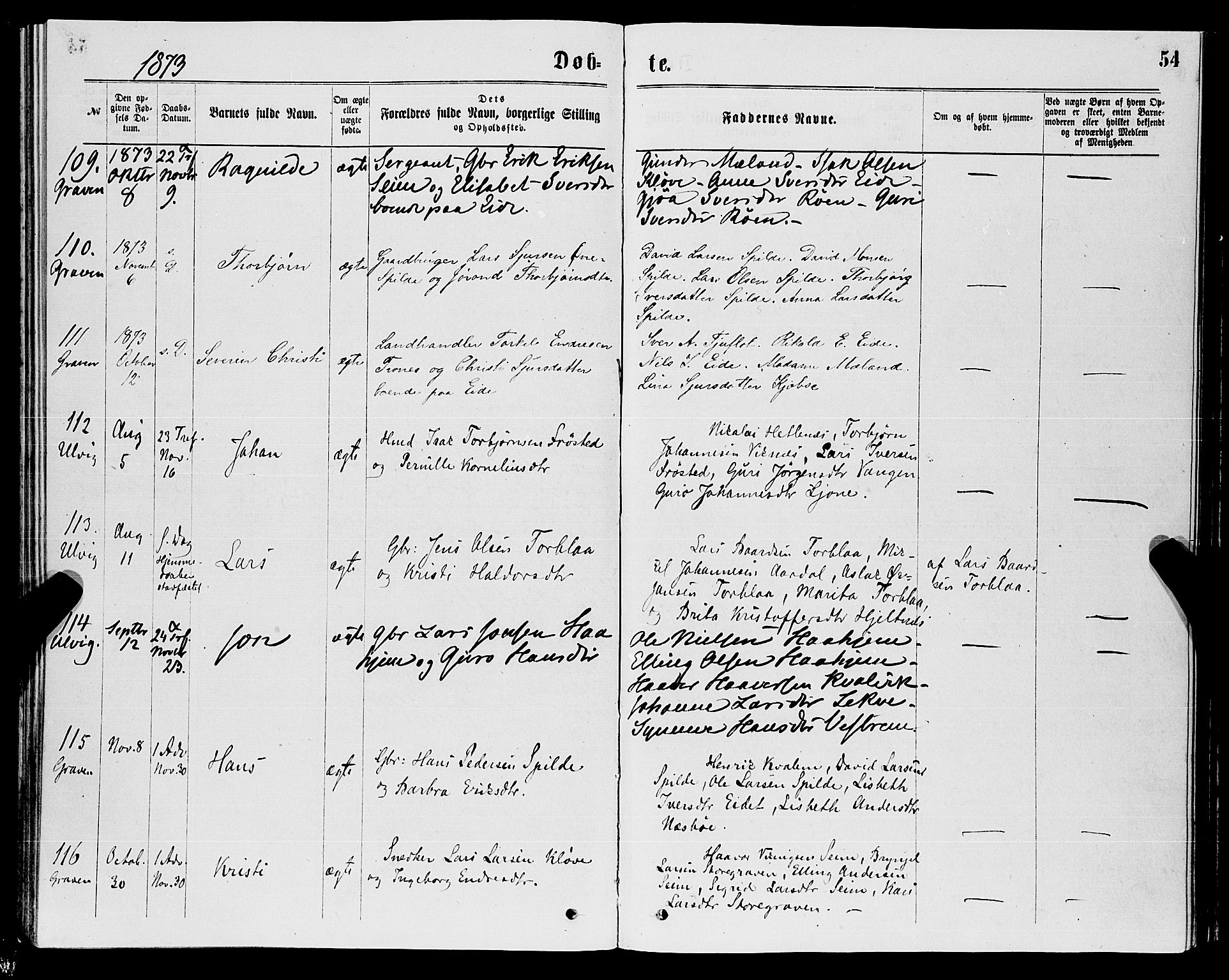 Ulvik sokneprestembete, SAB/A-78801/H/Haa: Parish register (official) no. A 16, 1870-1878, p. 54