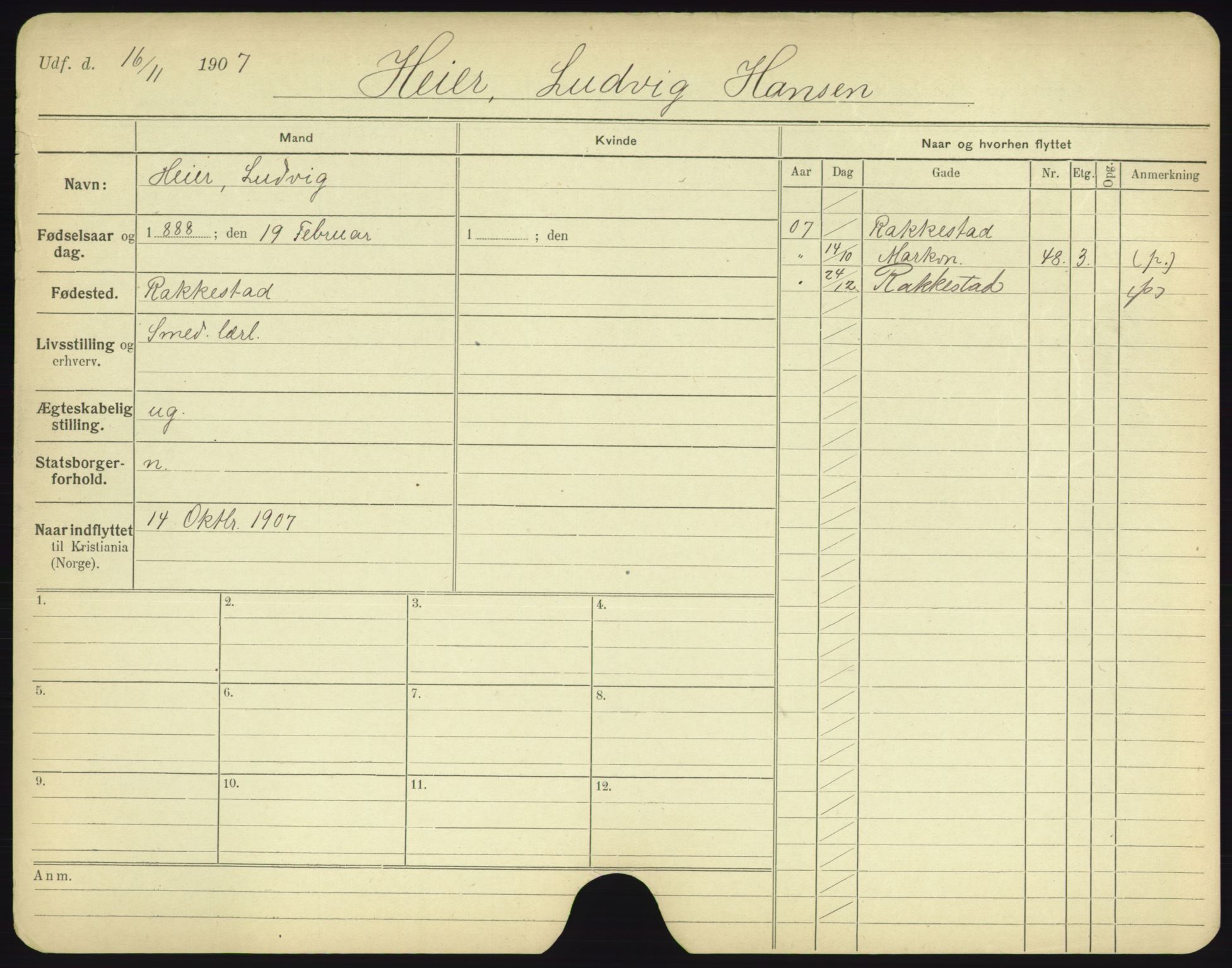 Oslo folkeregister, Registerkort, AV/SAO-A-11715/F/Fa/Fac/L0004: Menn, 1906-1914, p. 546a