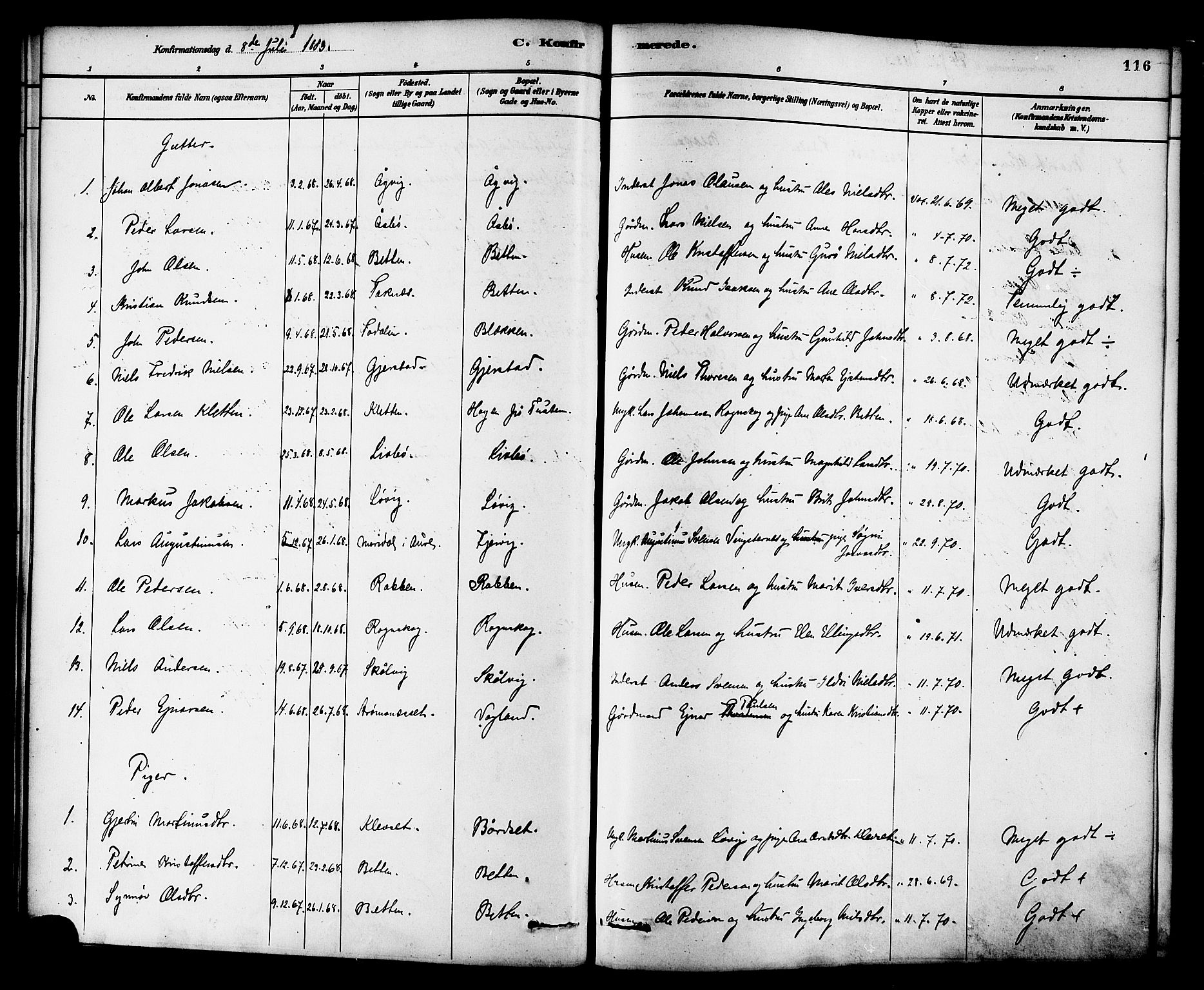 Ministerialprotokoller, klokkerbøker og fødselsregistre - Møre og Romsdal, SAT/A-1454/576/L0885: Parish register (official) no. 576A03, 1880-1898, p. 116