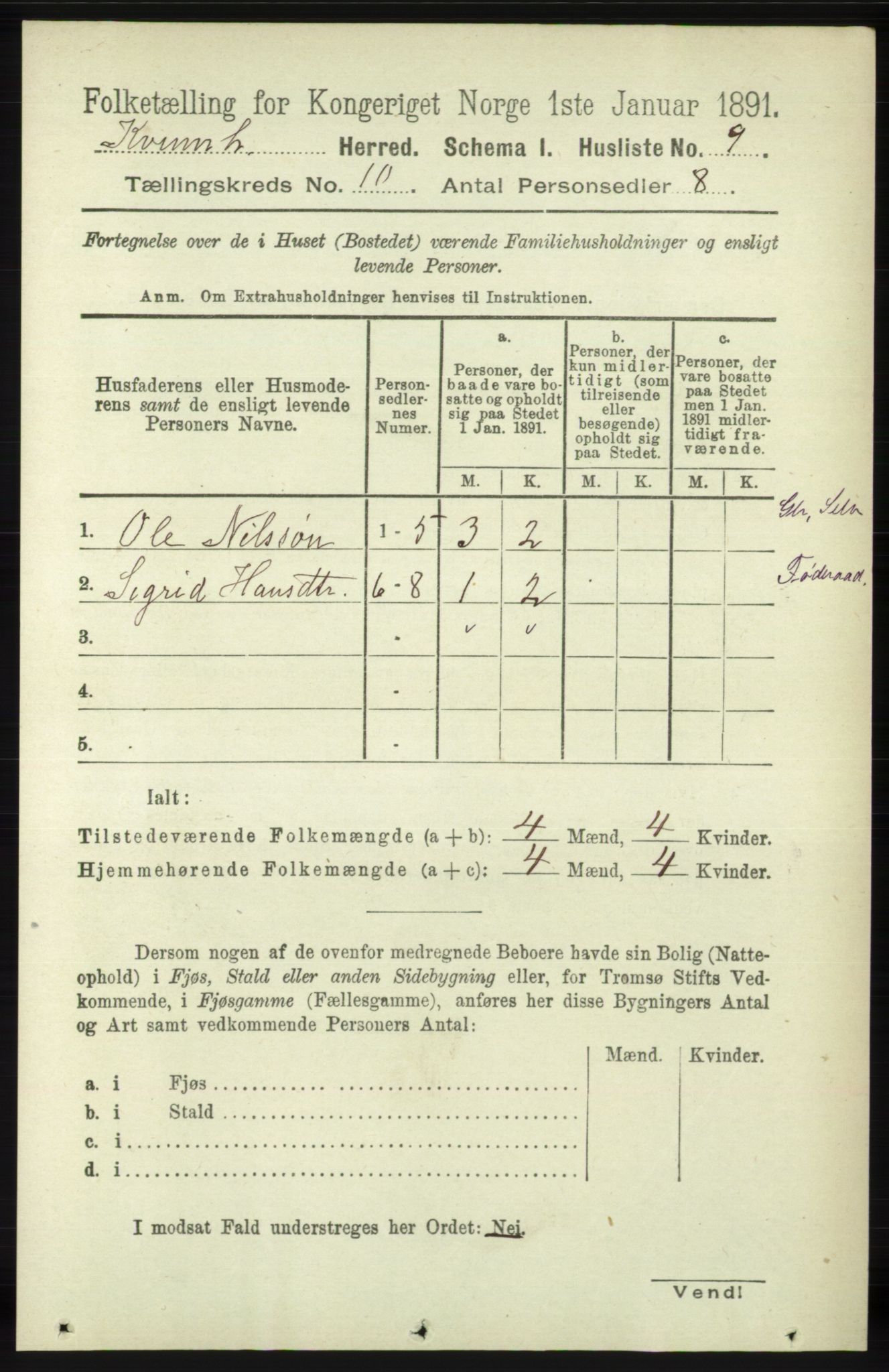 RA, 1891 census for 1224 Kvinnherad, 1891, p. 3529