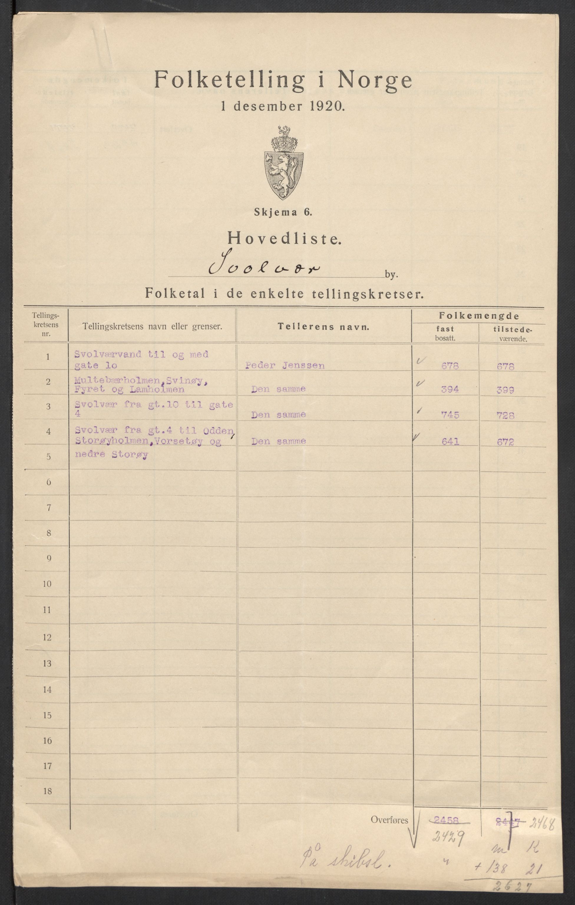 SAT, 1920 census for Svolvær, 1920, p. 3