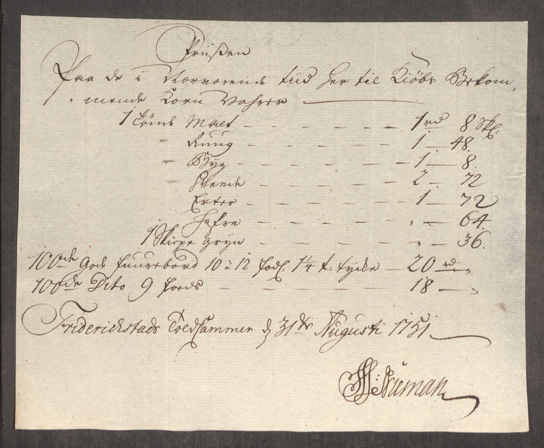 Rentekammeret inntil 1814, Realistisk ordnet avdeling, AV/RA-EA-4070/Oe/L0004: [Ø1]: Priskuranter, 1749-1752, p. 487