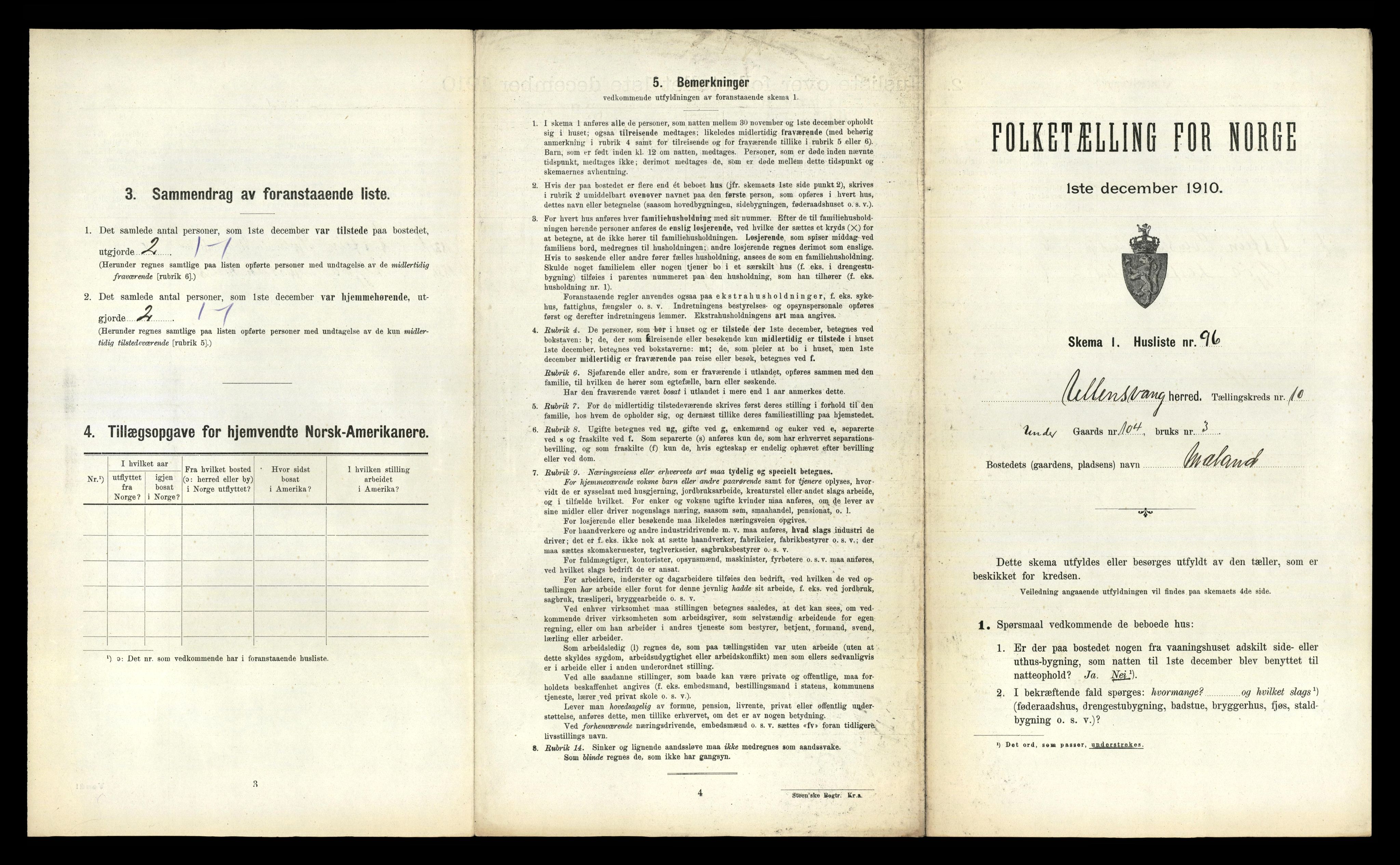 RA, 1910 census for Ullensvang, 1910, p. 1371