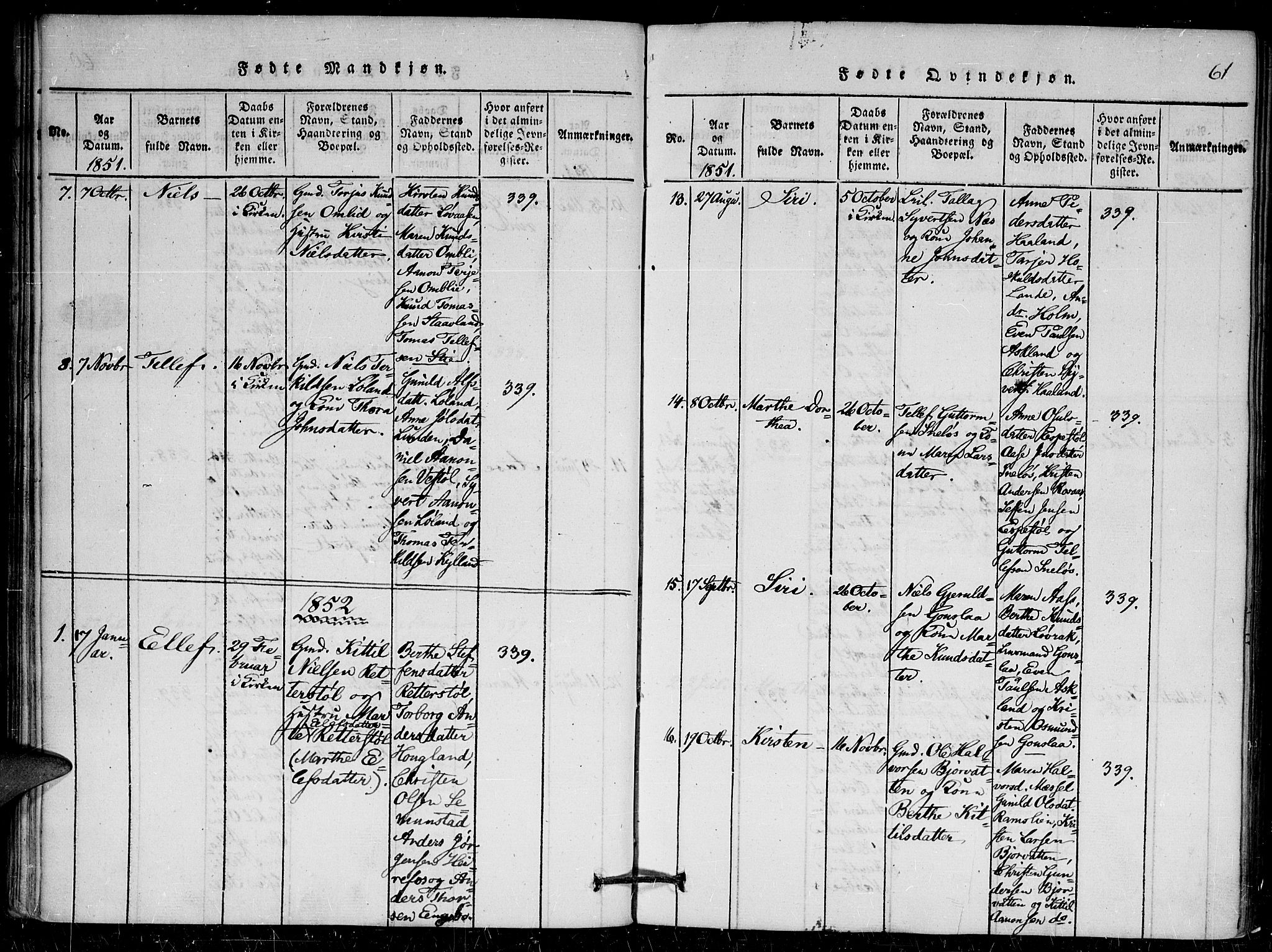 Herefoss sokneprestkontor, AV/SAK-1111-0019/F/Fa/Faa/L0001: Parish register (official) no. A 1, 1816-1860, p. 61