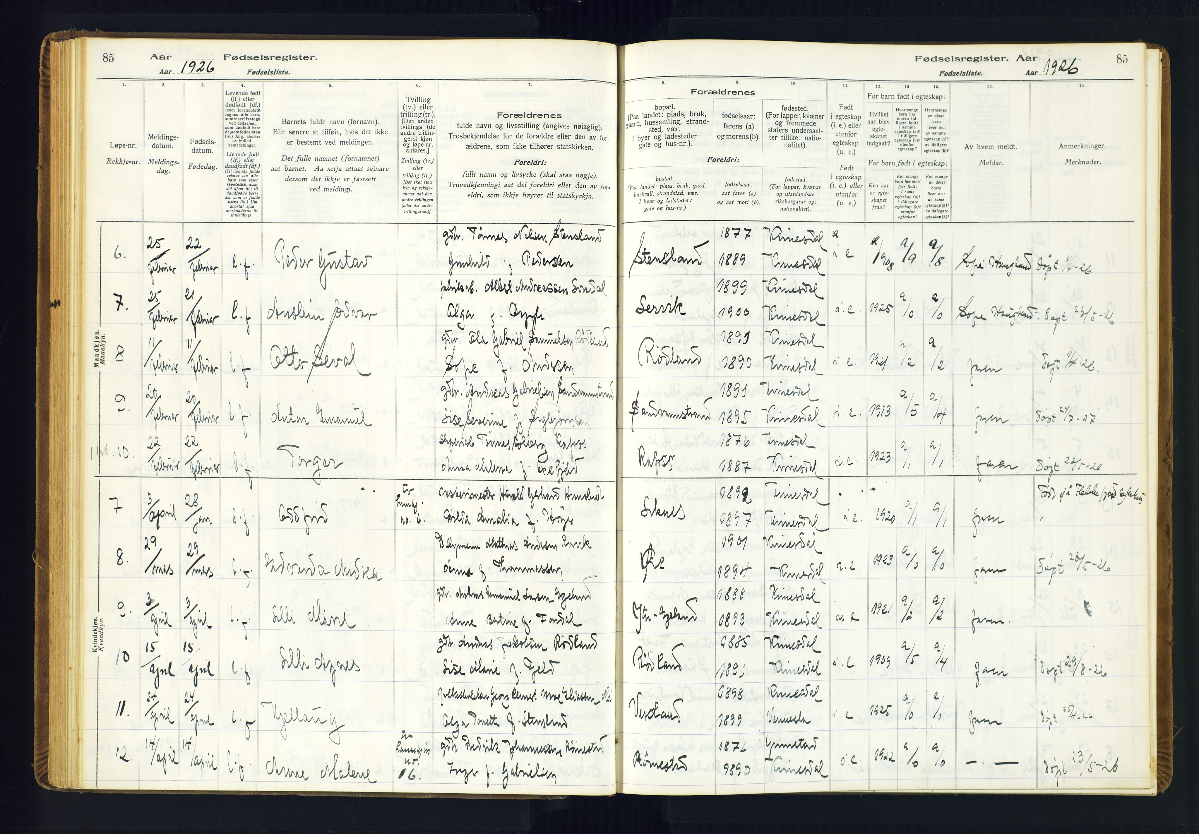 Kvinesdal sokneprestkontor, AV/SAK-1111-0026/J/Ja/L0001: Birth register no. 1, 1916-1941, p. 85