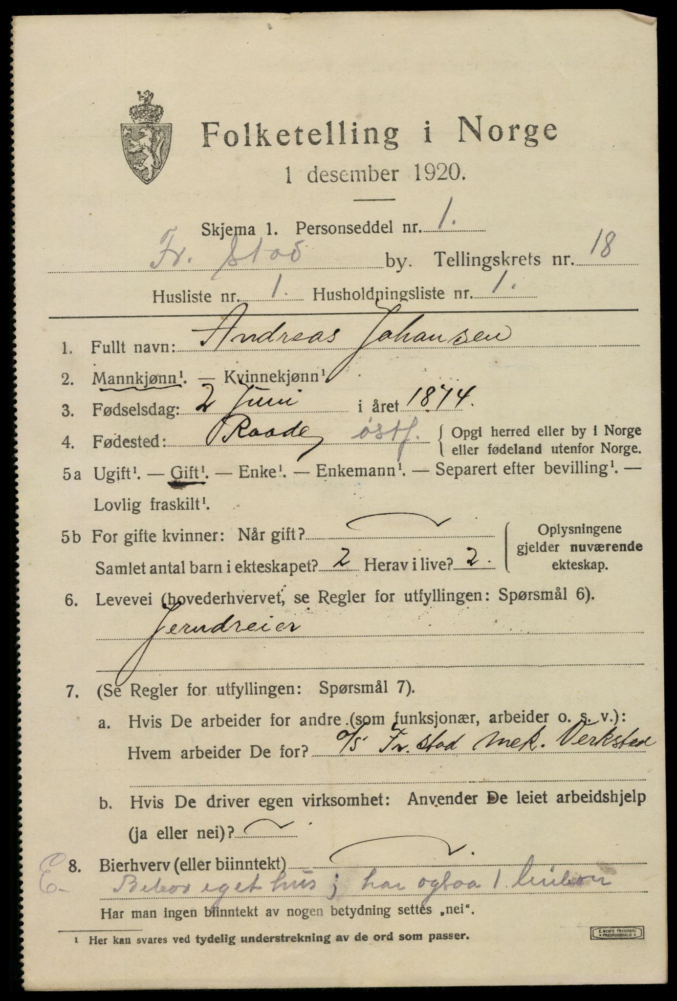 SAO, 1920 census for Fredrikstad, 1920, p. 40723