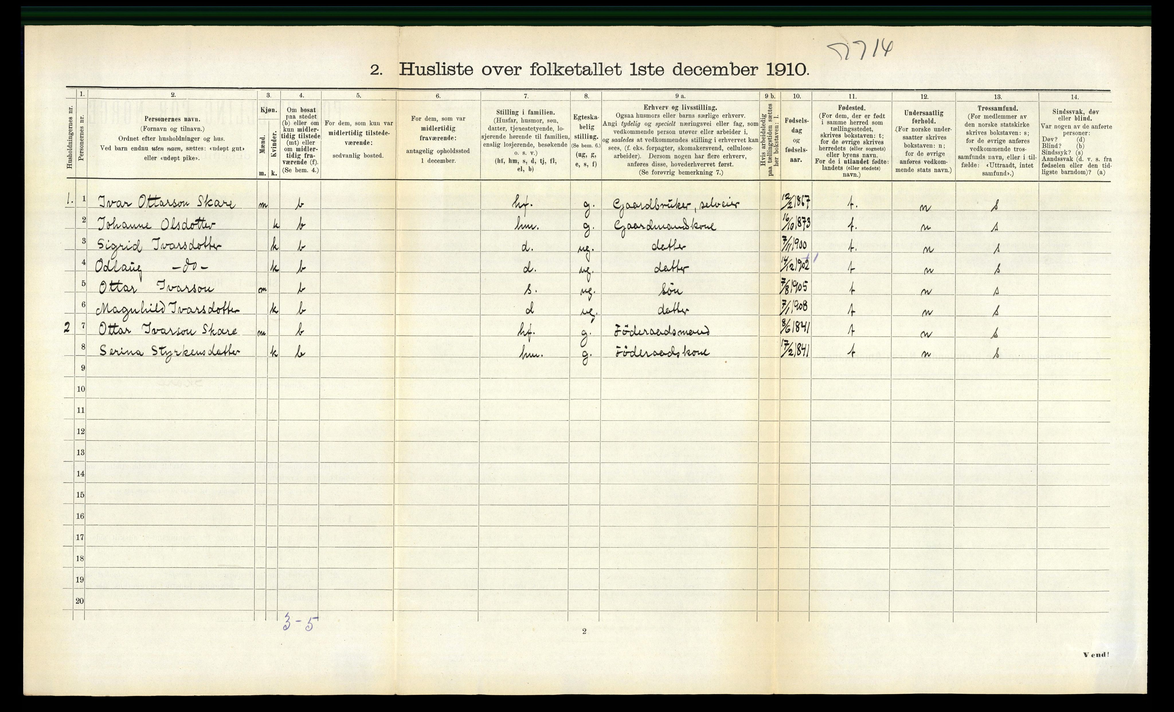 RA, 1910 census for Volda, 1910, p. 953