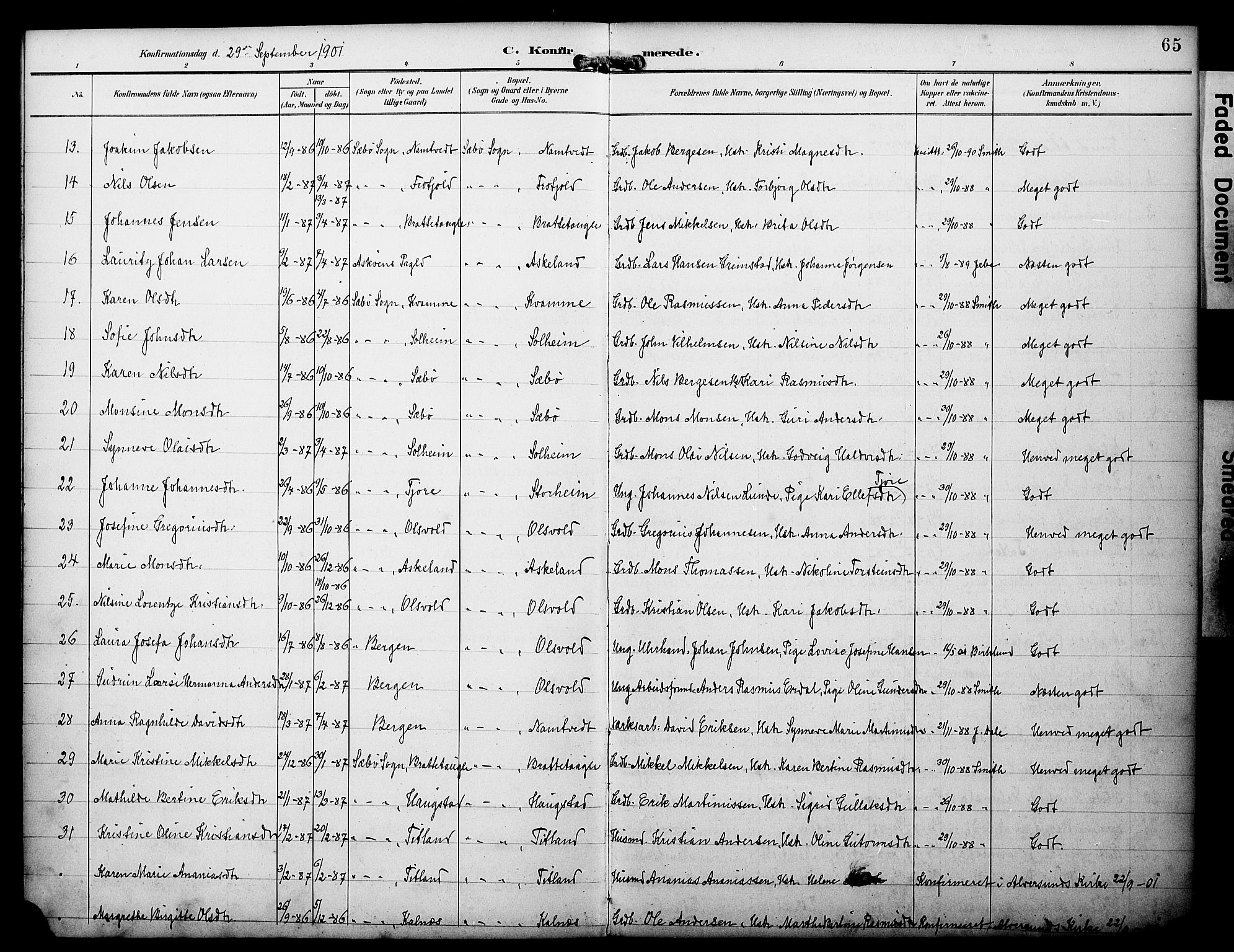 Manger sokneprestembete, AV/SAB-A-76801/H/Haa: Parish register (official) no. D 2, 1894-1908, p. 65