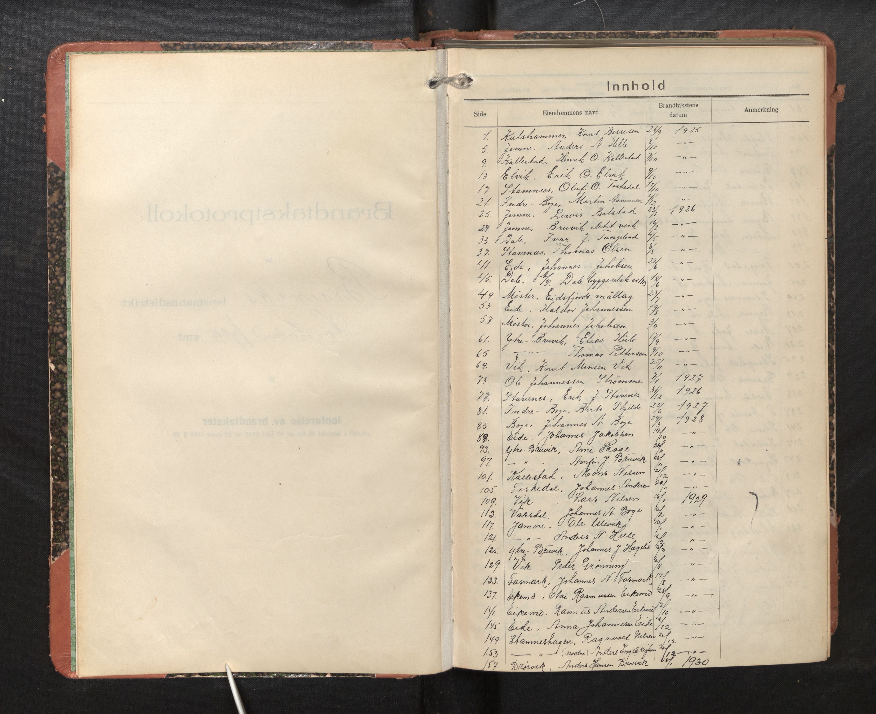 Lensmannen i Bruvik, AV/SAB-A-31301/0012/L0010: Branntakstprotokoll, skjematakst, 1925-1936